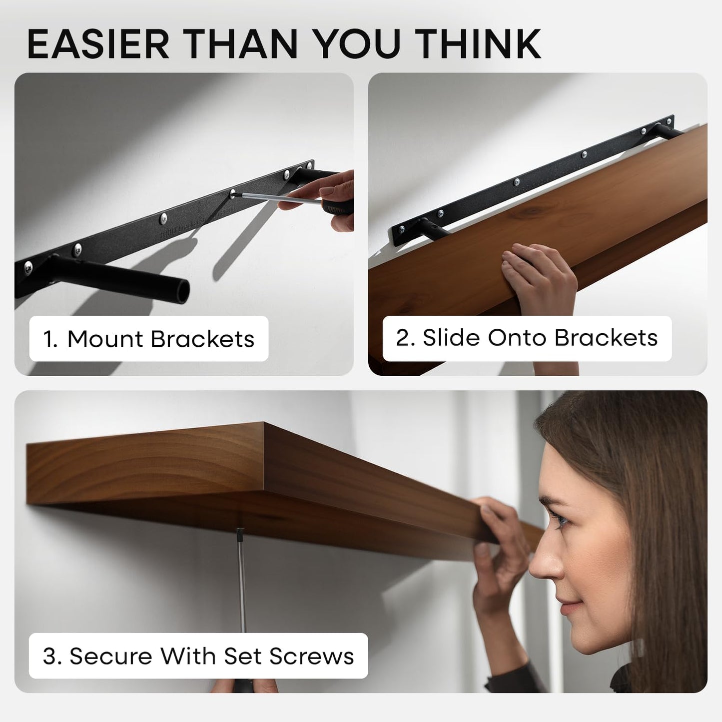Homeforia 30inch Walnut Floating Shelves for Wall Mounted, High End Solid Real Wood 30 in Floating Shelf, Dark Brown Wooden 30 inch Long Floating Shelves, Heavy Duty Bracket, 30 X 6.5 X 1.75, Set of 2