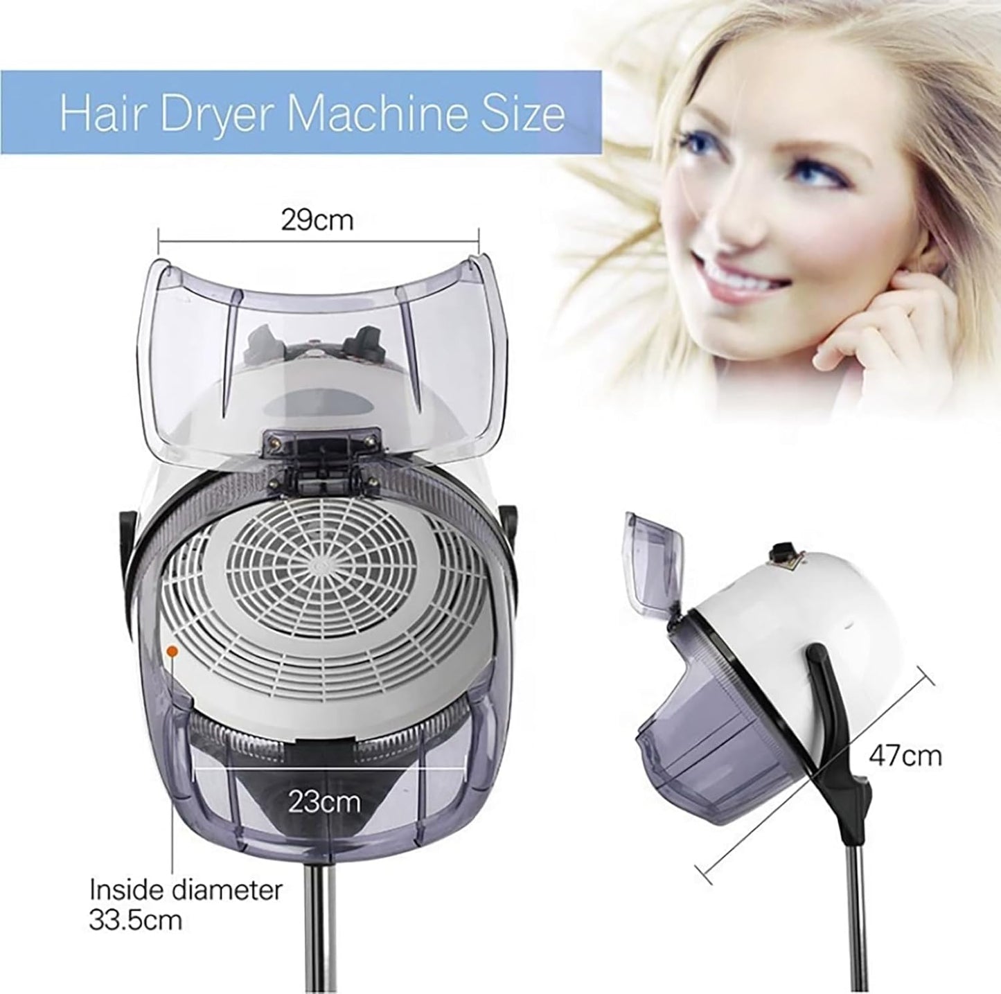 Hooded Hair Bonnet Dryer,Standing Hair Dryer with Height Adjustable 360° Rotation Swivel Caster Rolling Base Versatile Styling for Home And Salon