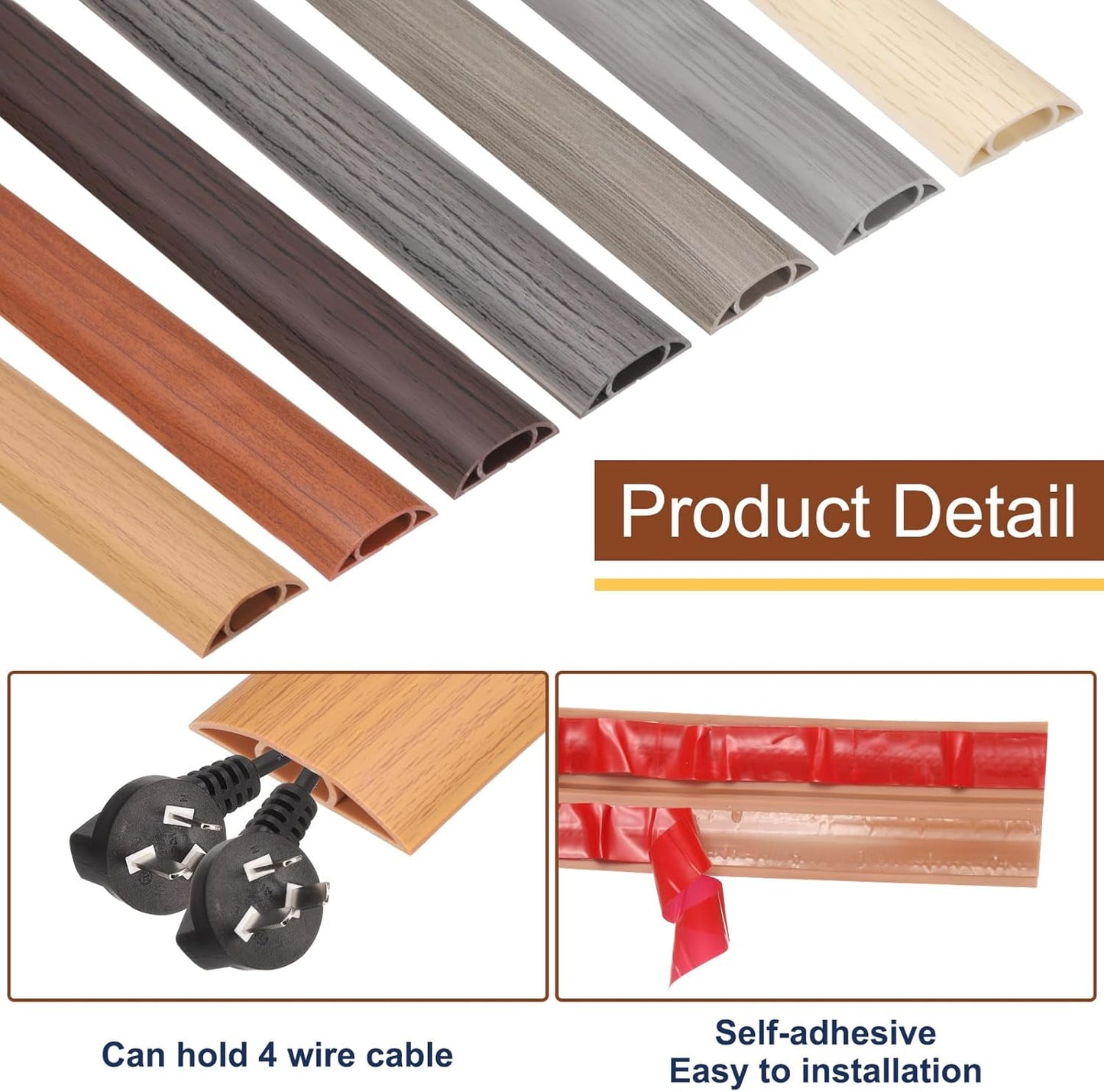 HARFINGTON 6ft Cord Cover Floor W0.6 x H0.33 Inner Channel PVC Hide Extension Cable Floor Wire Hider Wire Covers Protector for Prevent Cable Trips Cables Management, Wood Black