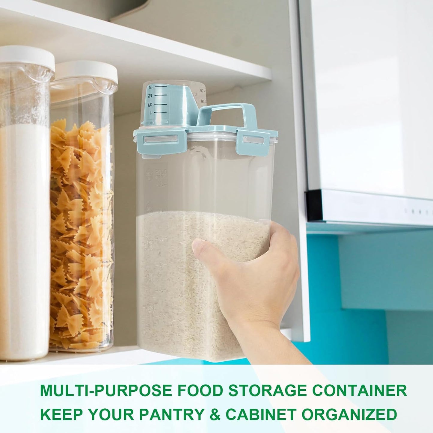 TBMax Rice Storage Container 3-5 Lbs Flour Container Cereal Dispenser with Measuring Cup, Airtight Dry Food Container Bin for Kitchen Pantry Storage Organization