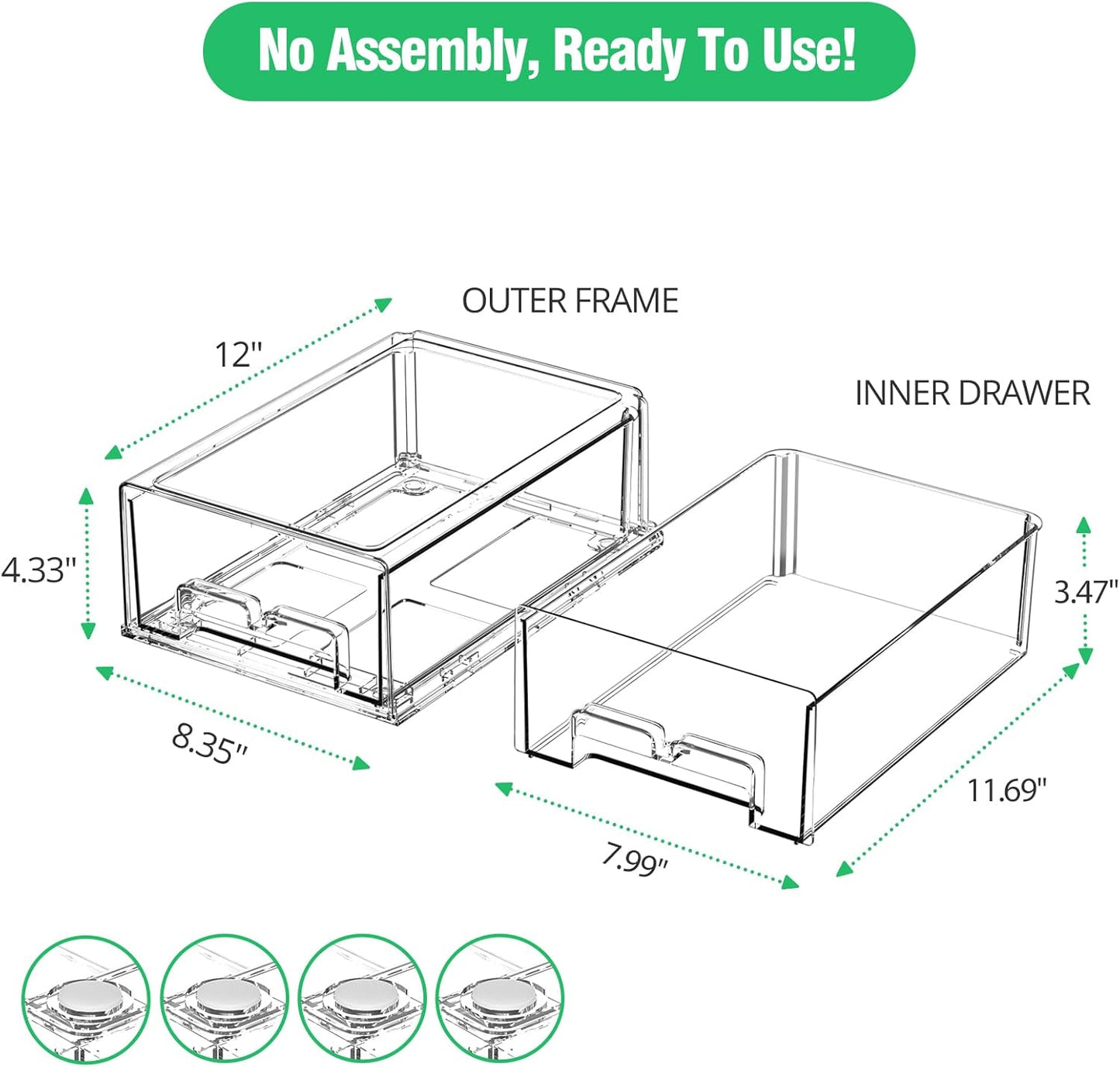 2 Pack Refrigerator Drawers - Fridge Organizer Bins Stackable Storage Drawers, Clear Refrigerator Organizing Containers Pull Out Drawer for Fruit, Vegetable Storage and Keep Fresh