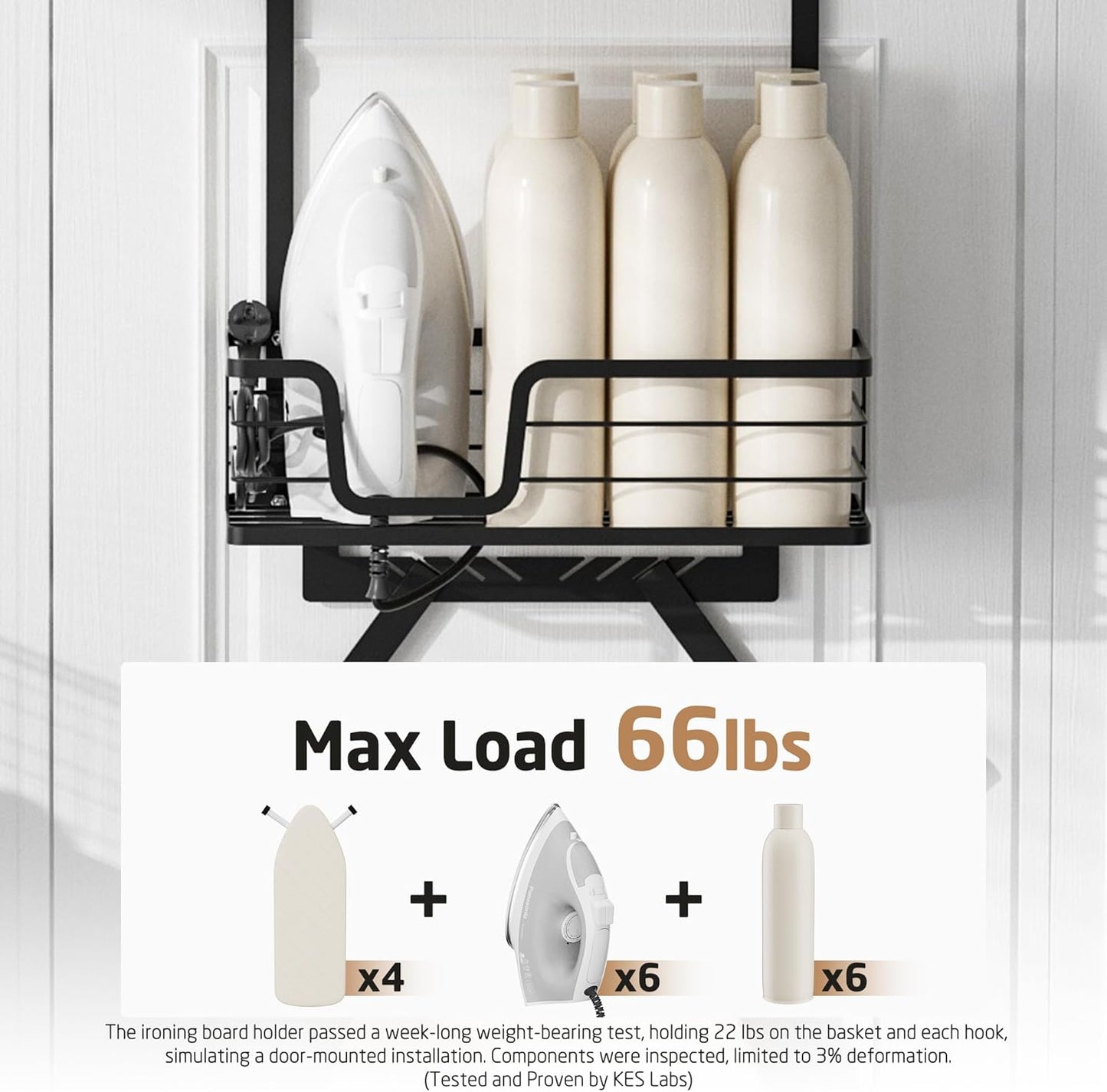 KES Over The Door Ironing Board Holder, Ironing Board Hanger for Laundry Room Organization and Storage Y and T Shaped Fits for 1 3/4 Doors Matte Black, HIR501B-BK
