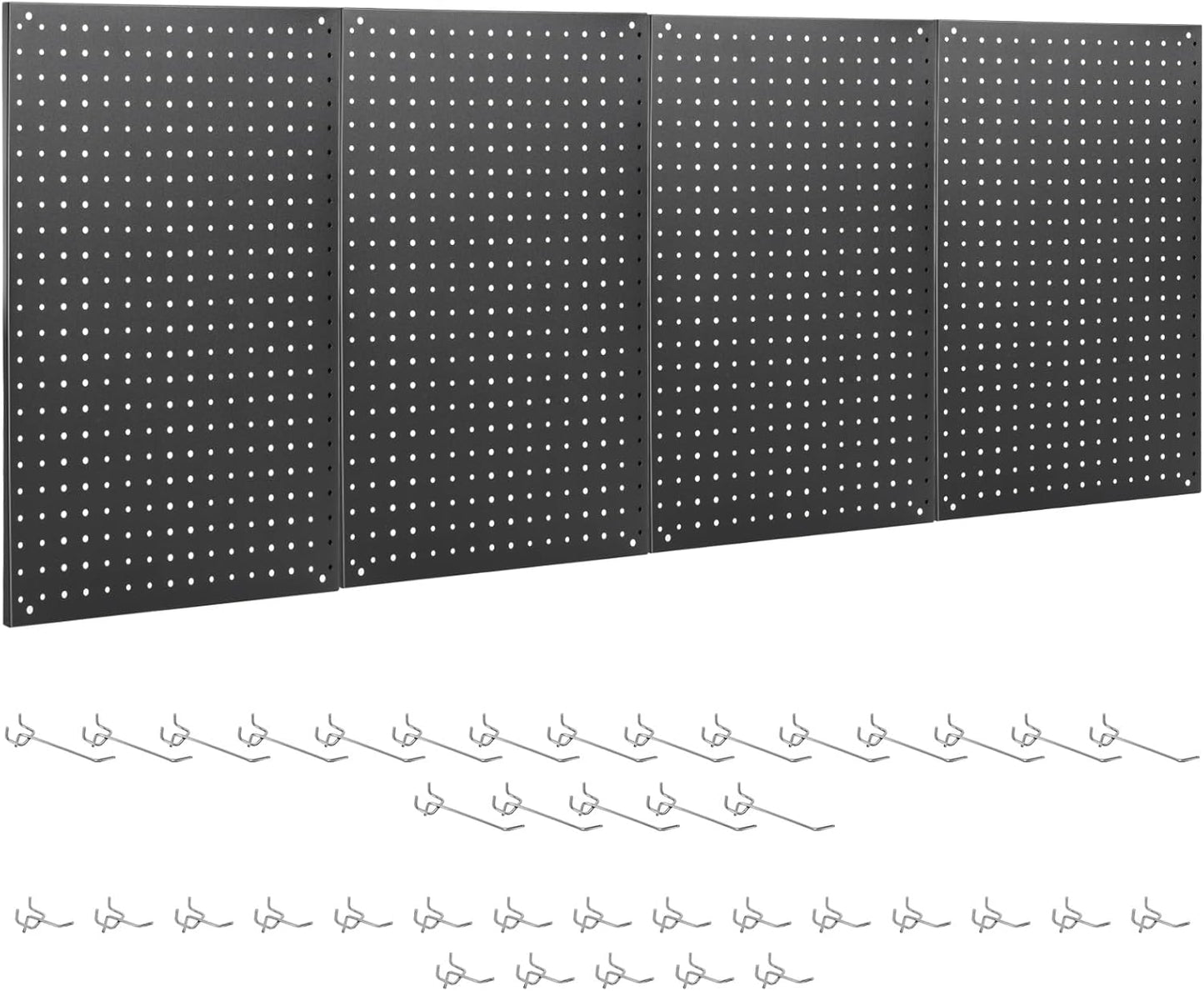 Pegboard, 4 PCS 24"×16" Metal Peg Board Panels Black Modular Wall Organizer Kit with 40 Hooks, Dual-Size Hole Design for Home Tool Storage, Garage Organization, Kitchen, Office, Craft Room