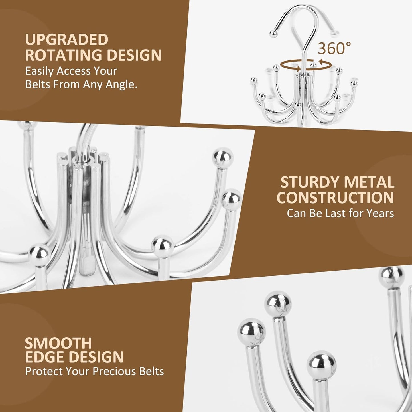 ZEDODIER Belt Hanger, Belt Organizer for Closet, Keeping Belts Visible and in Good Condition, Hanging Tie Rack Holder, Closet Organizers and Storage, Silver