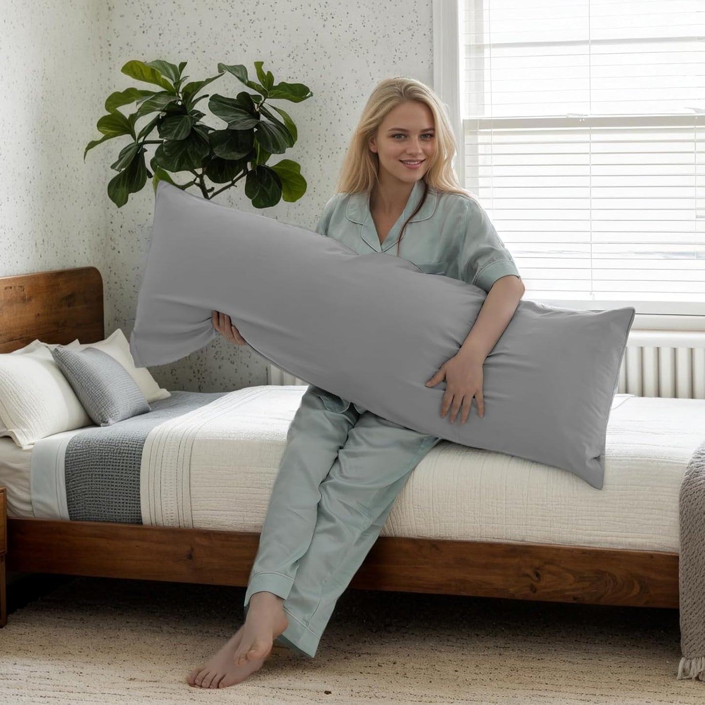 TELUS Body Cooling Pillow Case Cover, Bamboo Rayon & Lyocell Pillowcase with Zipper Closure, Breathable Pillow Case for Hot Sleepers and Night Sweats, 20x54 inches, Light Grey