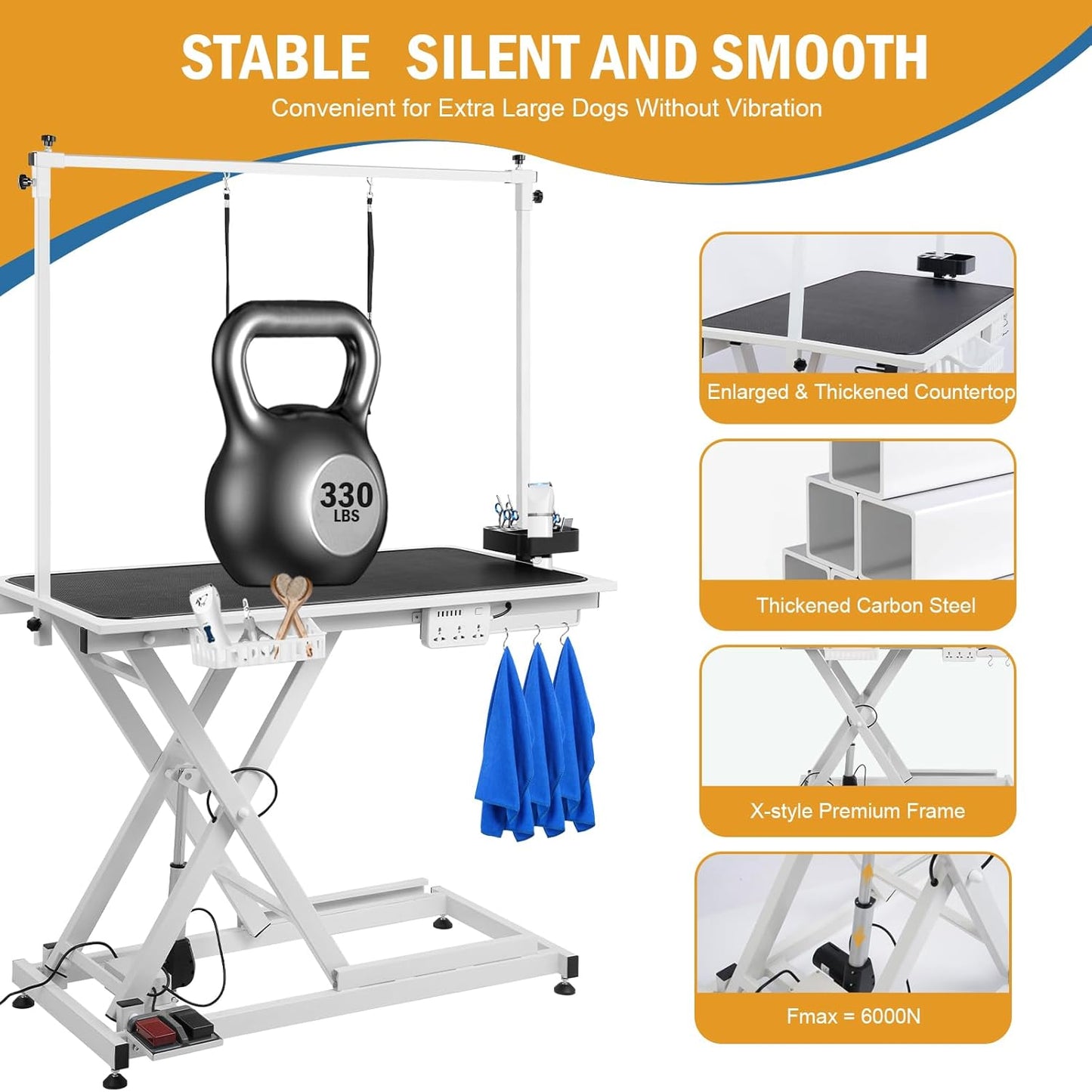 Electric Dog Grooming Table 50" with Foot-operated, Professional Heavy Duty Pet Grooming Table for Dogs at Home, Aluminium Adjustable Overhead Arm & Tool Organizer, Large Pet Grooming Station