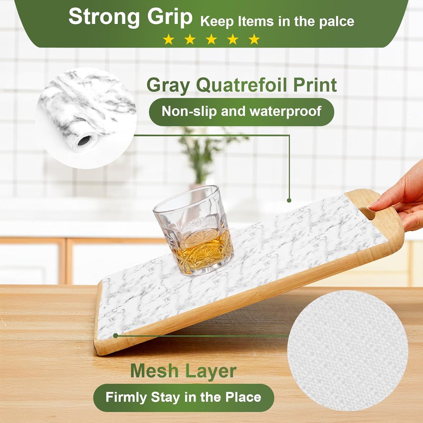 Moriah Shelf Liner for Kitchen Cabinet Non-Adhesive, Thickened Drawer Liner No Slip for Dresser Waterproof Cabinet Paper Liner for Bathroom Shelves Protects Surfaces(Marble,12'' x 10')