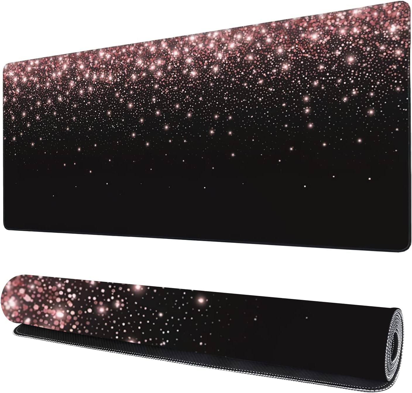 Rose Gold Glitter Gaming Mouse Pad XXL Large Desk Mouse Pad Keyboard Mat with Stitched Edges Waterproof Non-Slip Desk Mat for Laptop,Keyboard,Computer 35.4 * 15.7 Inch