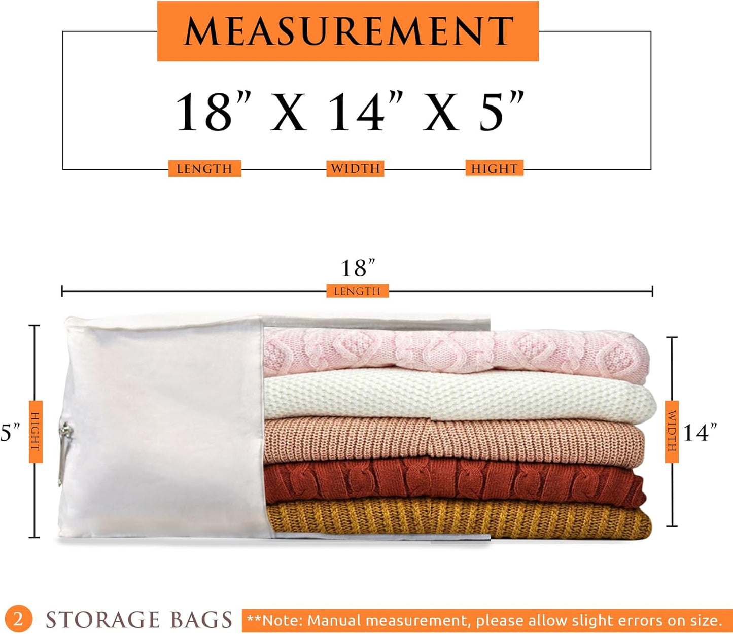 Cashmere Sweater Storage Bags | PACK OF 2 |Breathable & Washable Sweater Storage Bags | Suitable Clothes Organizer For Sweaters, Merino Wool, Scarves and more