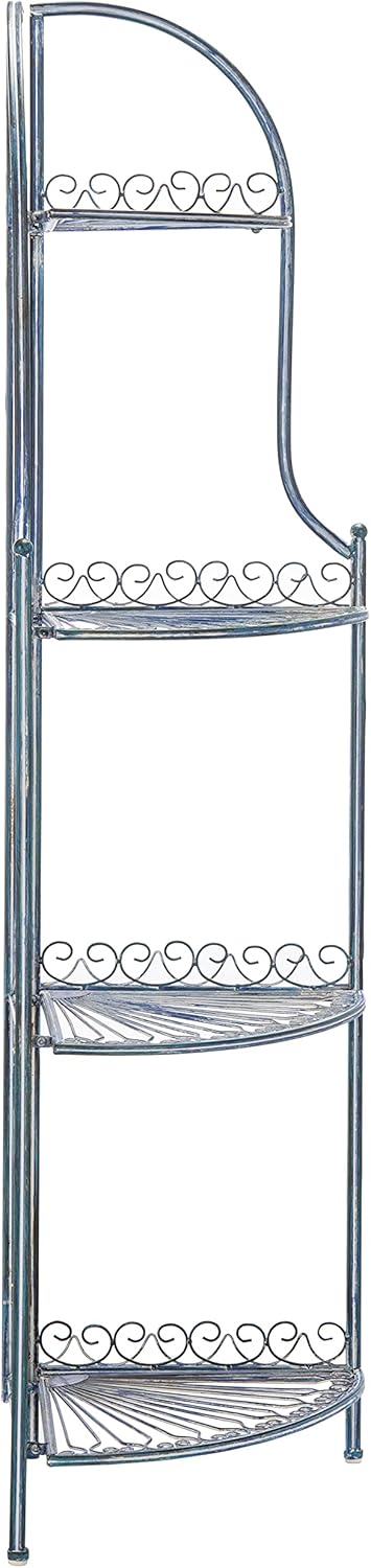 Safavieh PAT5013C Outdoor Collection Abarrane Antique Blue Wrought Iron 4-Tier Corner Shelf