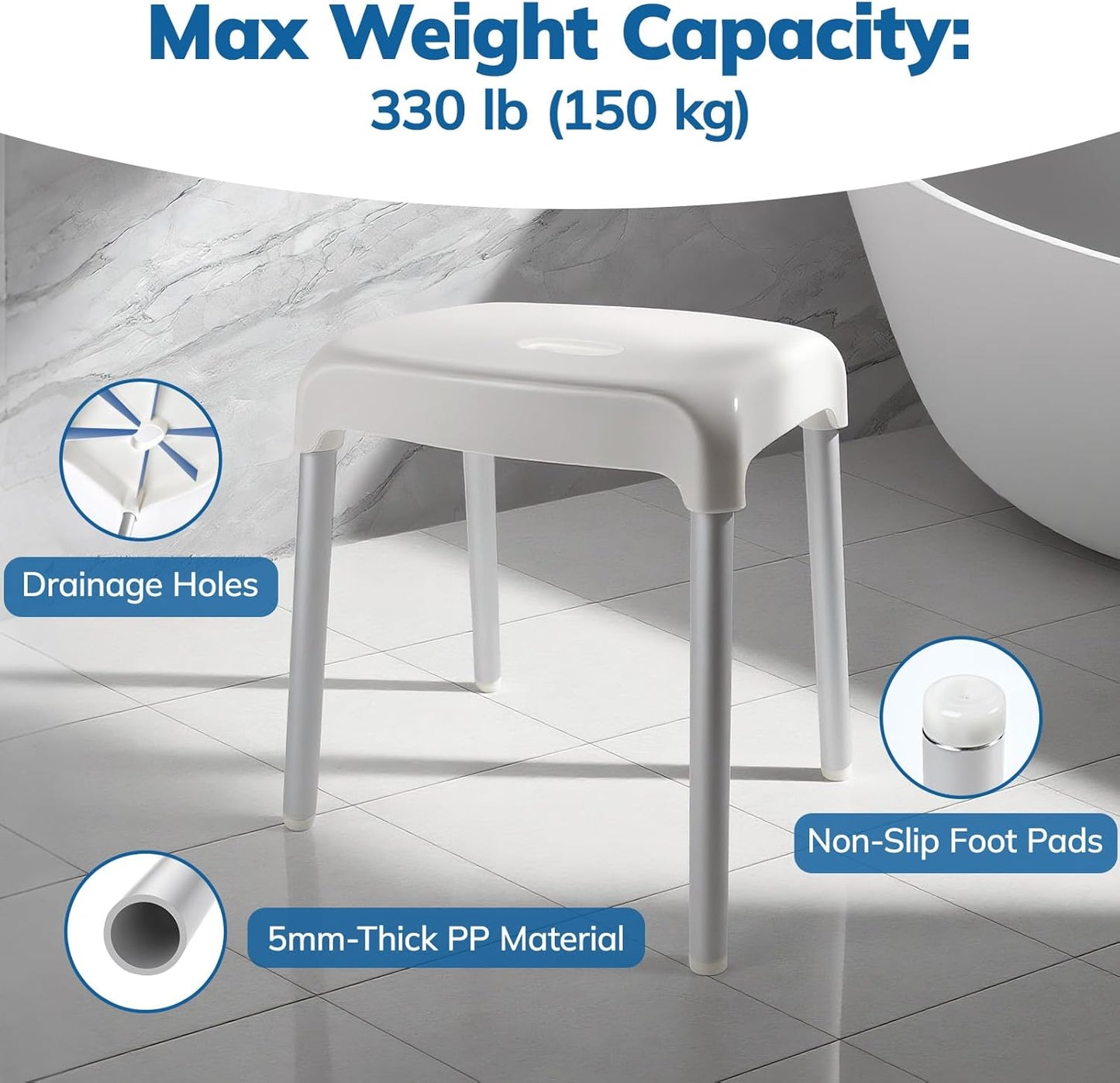 Umimile Shower Chair for Inside Shower - Fixed Height, Sturdy 330 lb Bath Seat - Anti-Slip Safety Shower Stool for Elderly and Disabled, Tool-Free Assembly (Height: 9.8")