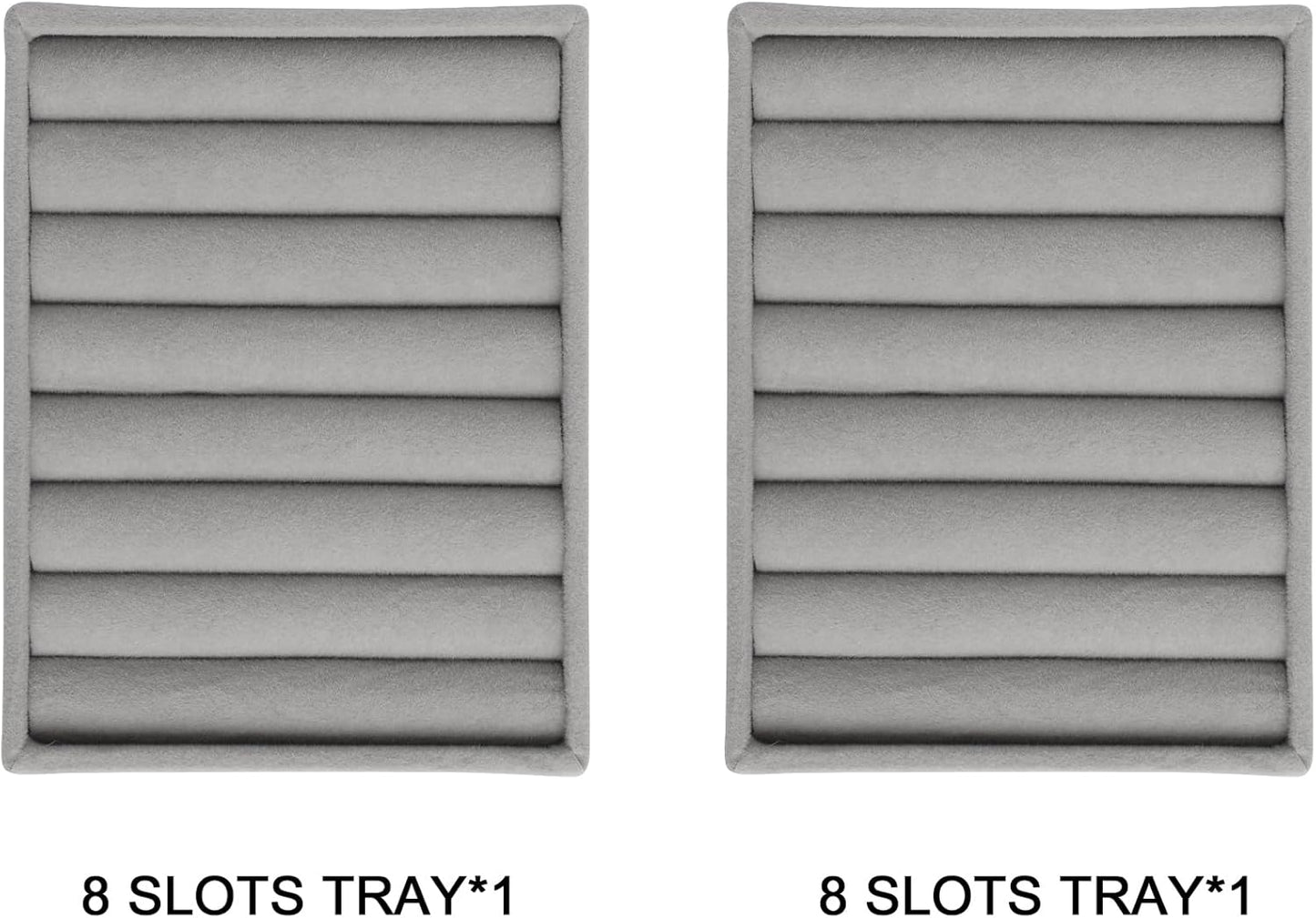 Frebeauty Small Jewelry Tray Set,Velvet Ring Organizer,Stackable Jewelry Organizer Tray,Mini Jewelry Drawer Organizer,4.92 x 3.74 x 0.9 Inches,7 Slots Ring Tray for Women(Set 2,Grey)