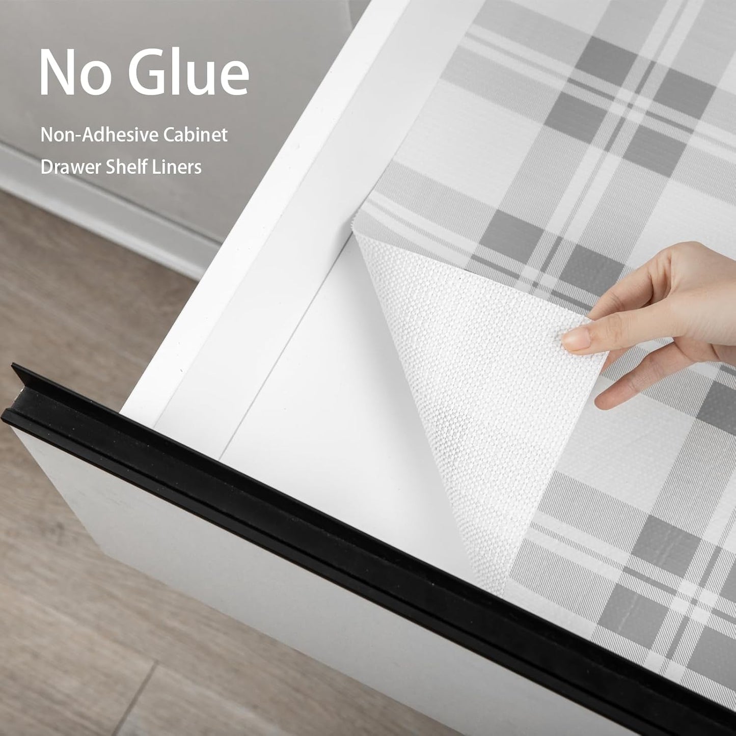 Drawer Shelf Liner for Kitchen Cabinets, Non Adhesive Slip Resistant Shelf Paper Easy to Clean, Strong Grip Thickened Waterproof Washable Mats for Pantry Shelves Cupboard Dresser (Grey, 17.5in x 20FT)