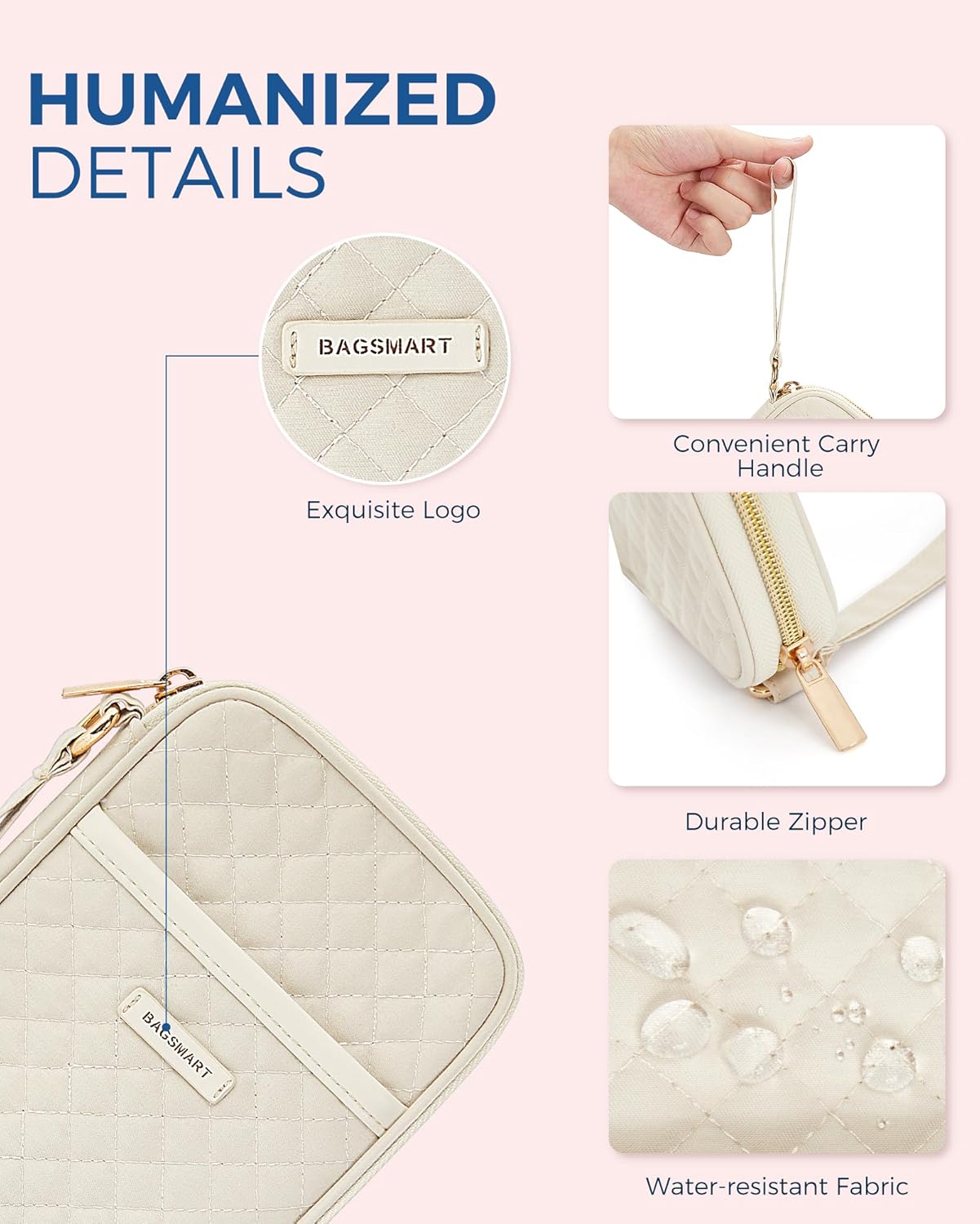 BAGSMART Cord Organizer Travel Cable Organizer Bag Tech Electronic Organizer Travel Case, Travel Essentials for Charger, Cable, Phone, Flash drive, Single Layer - Beige
