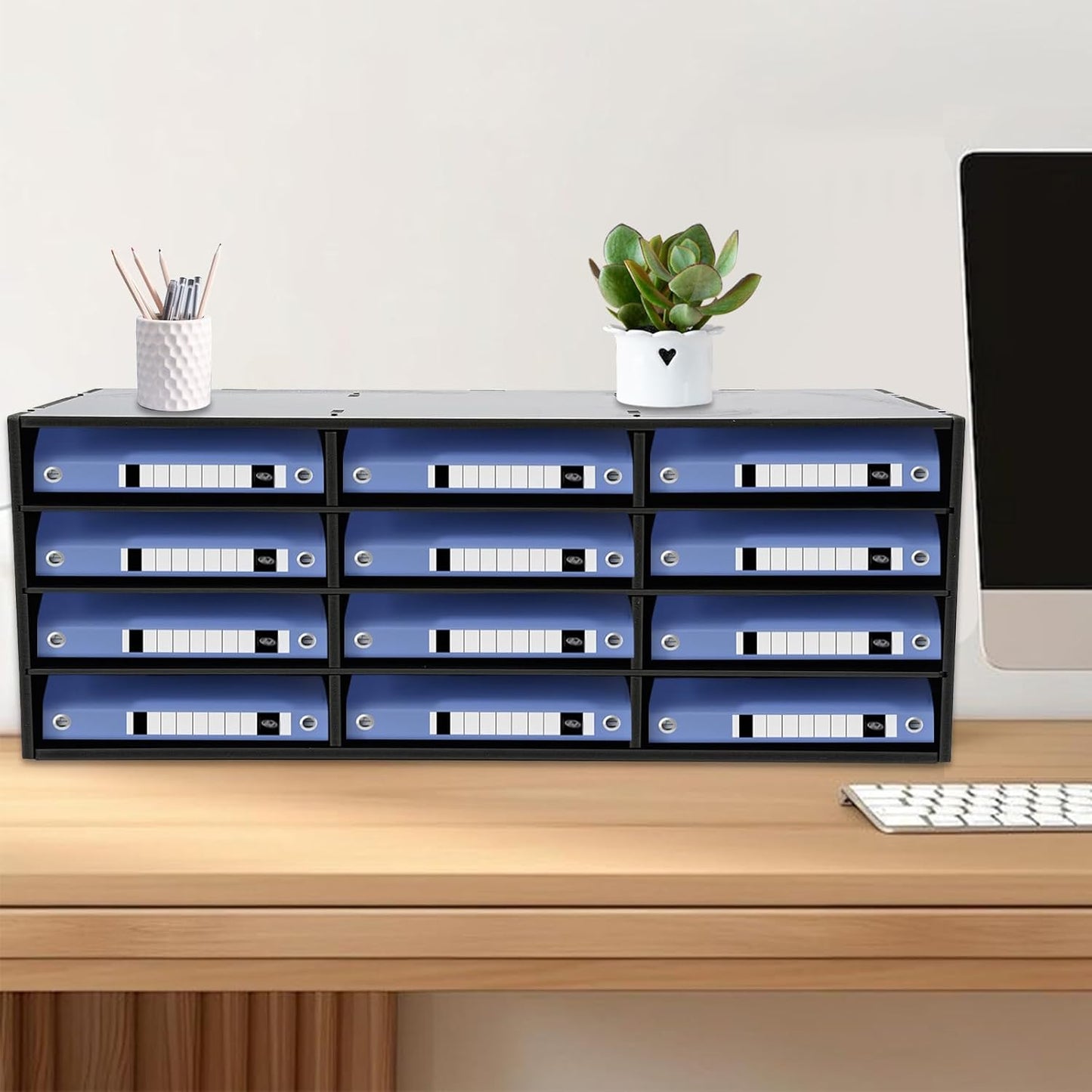 Mail Sorter Organizer, 12 Compartments Mailbox for Classroom, Desktop File Organizer with Adjustable Shelves, for Office Home Classroom, PVC, Black