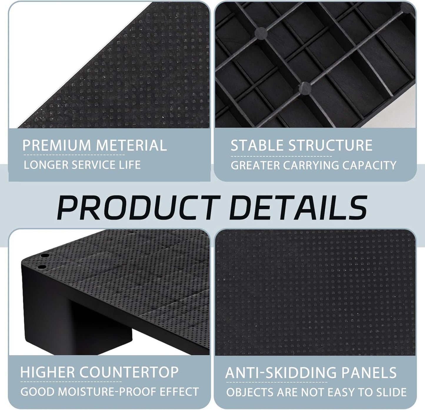 1 Pcs Plastic Pallet for Basement Storage Easy Stack Lightweight Floor Pallet Display Flooring Room Supermarket Christmas, Support up to 2000 Lbs (20'' L X 20'' W X 4.7'' H,Black)