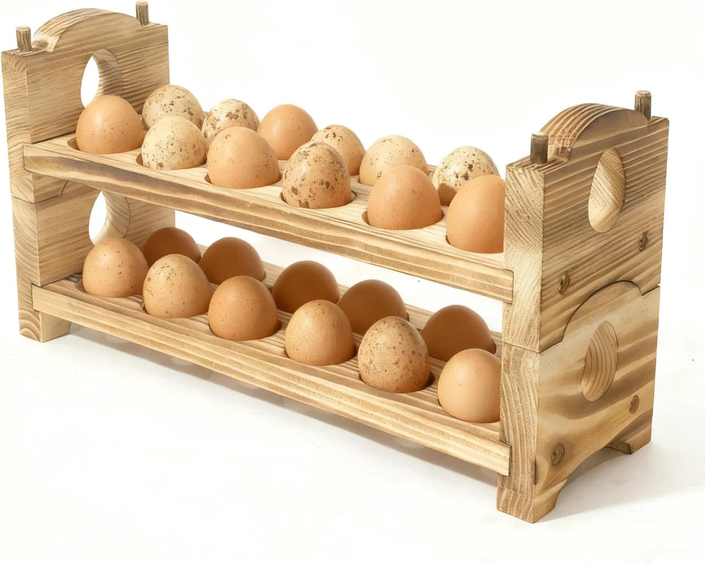 Egg Holder Countertop - Wooden Fresh Eggs Storage for Counter - Pine Wood Egg Organizer Tray Racks