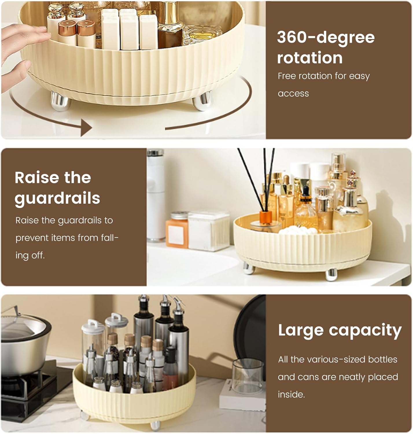 Rotating Makeup Organizer, 8.7 Inch Large Capacity Vanity Tray for Perfume & Cosmetics, Plastic