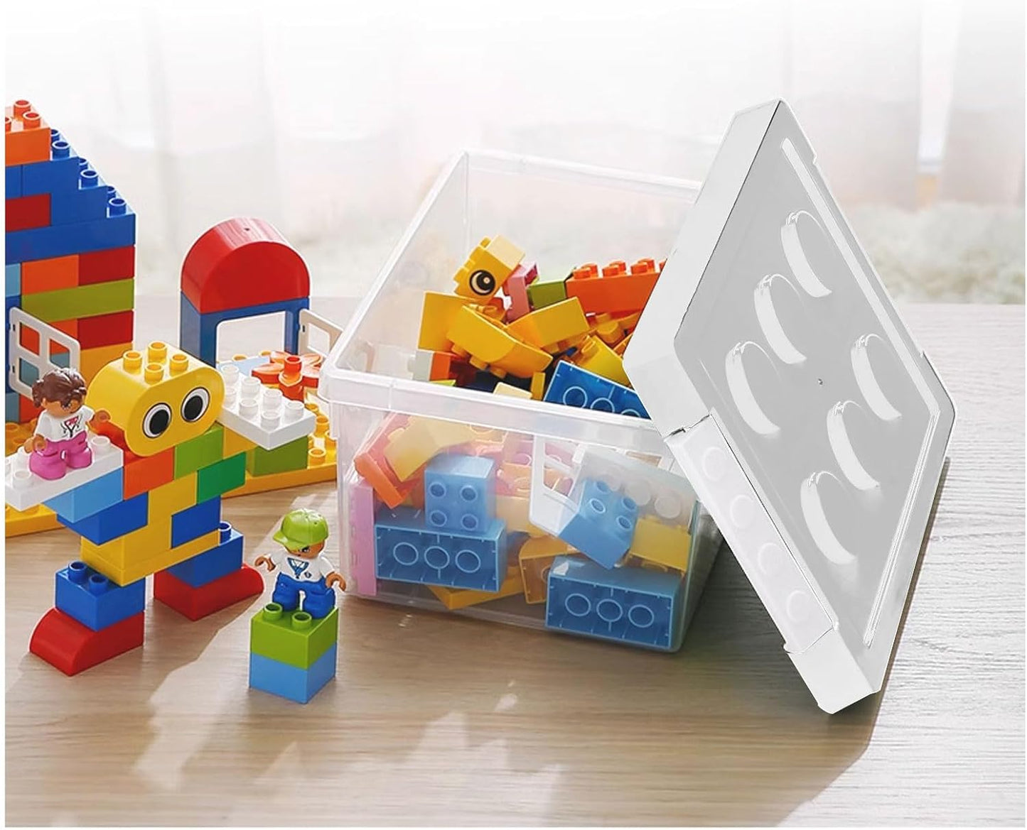 loobuu Plastic Storage Bins with Lids - Stackable Toy Storage Organizer Box Set of 2, Toy Chests with Compatible Building Baseplate and Lid, Storage Container for Building Bricks & Toys- White