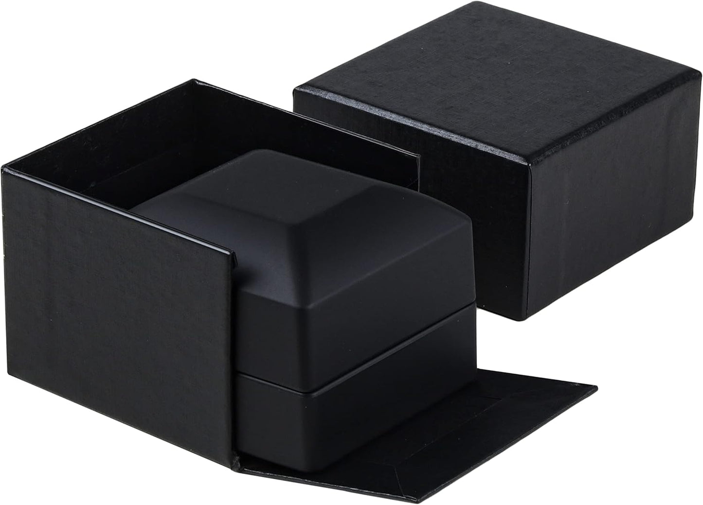 Allure - Bulk Case Of 12 - Luxury Ring Boxes With LED Light, Square Shaped Elegant Diamond Ring Case, For Unique Proposal Or Wedding, Small, Black Velvet Interior Jewelry Display Gift Box.