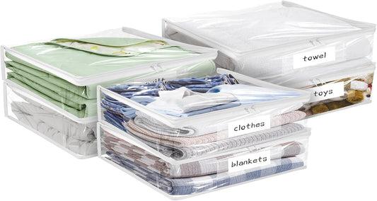 Plastic Storage Bags with Easy-Glide Zipper, Pack of 8, Durable Clear Vinyl Zippered Storage Bags for Clothes Sweaters Comforters Blankets Sheets Bedding (10.5 x 10.5 x 2.5 Inch)