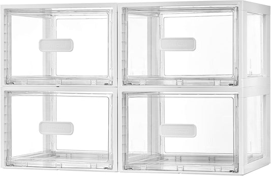 Vtopmart 4 Pack 18QT White Stackable Storage Drawers,Easily Assemble Acrylic Closet Organizers,Plastic Storage Bins for Bathroom,Cabinet,Kitchen Pantry,Under Sink Organization