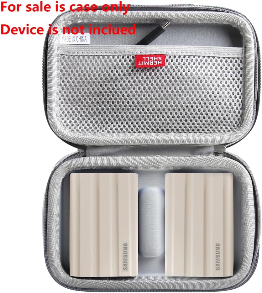 Hermitshell Hard Travel Case for Samsung T7 Shield 2TB / 1TB / 4TB, Portable SSD, USB 3.2 Gen2 External Solid State Drive (Grey, Case for 2 Hard Drives)
