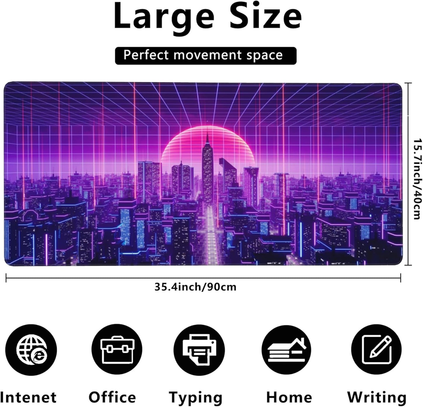 Desk Mat,Cyberpunk Gaming Mouse Pad,XXL Extended Mouse Pad Mat for Office,Computer,Keyboard with Non-Slip Base Stitched Eges Mousepad 35.4x15.75 inch