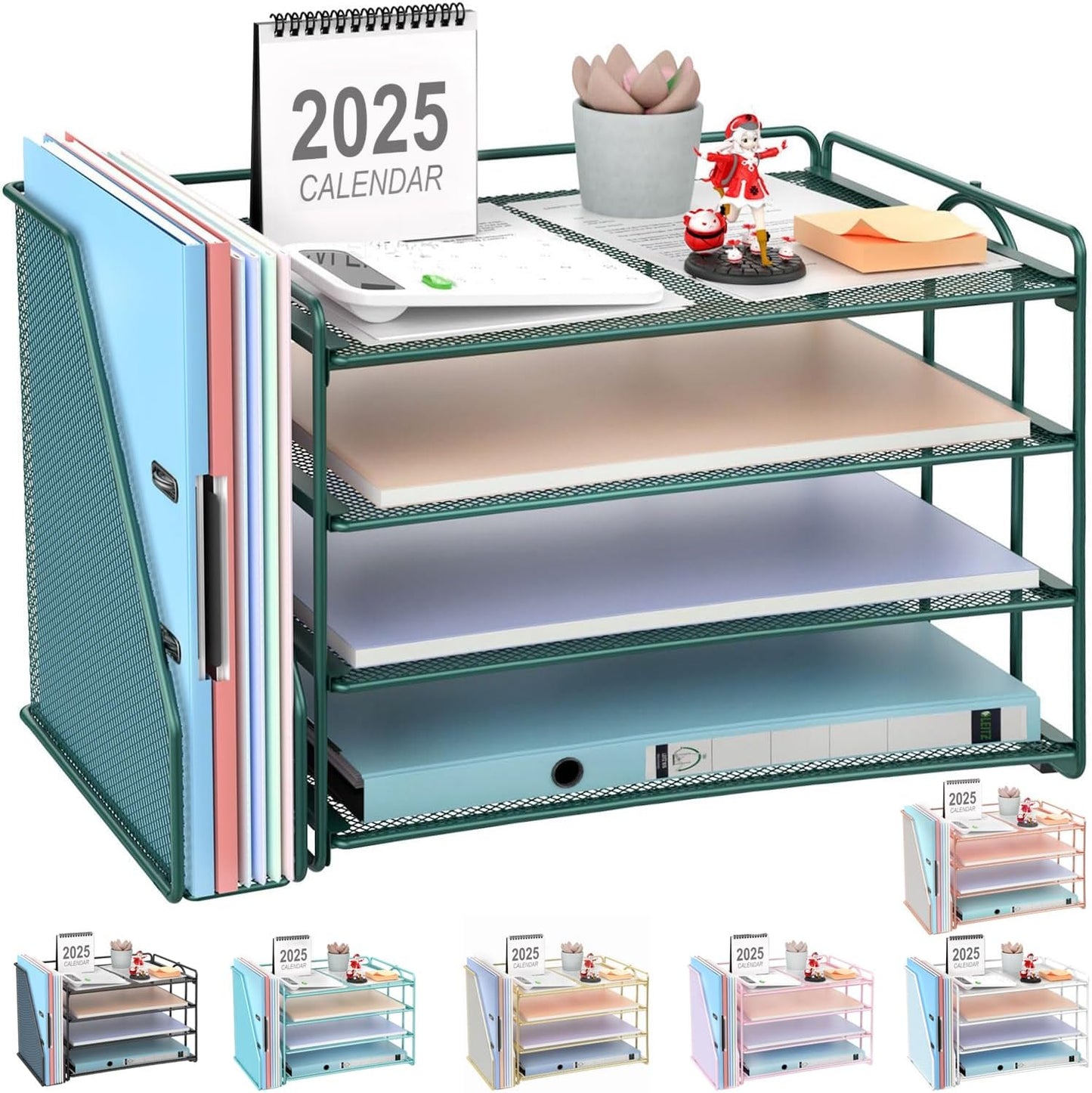 gianotter 4-Tier Paper Organizer With Magazine Holder, Desk Organizers and Accessories, Green Desk Accessories, File Organizer for Office Supplies Storag(Green)