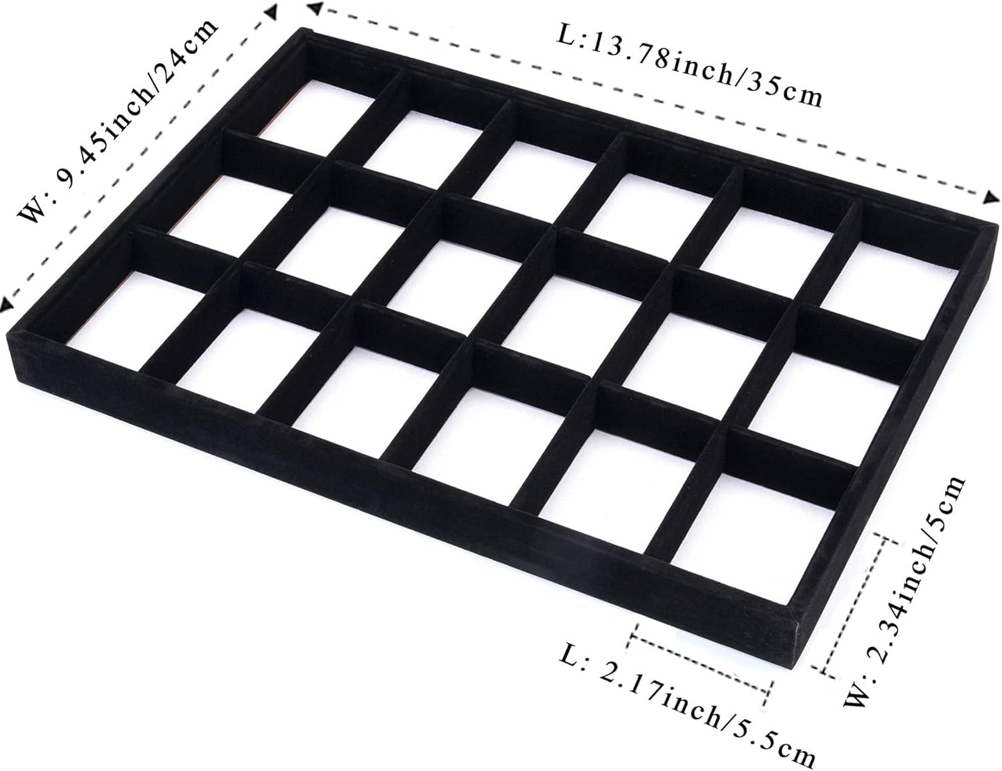 Mornajina 24 Grids Stackable Jewelry Tray Organizer with Removable Dividers, Velvet Jewelry Display Tray for Earrings Necklaces Bracelet Rings Display Showcase - Black