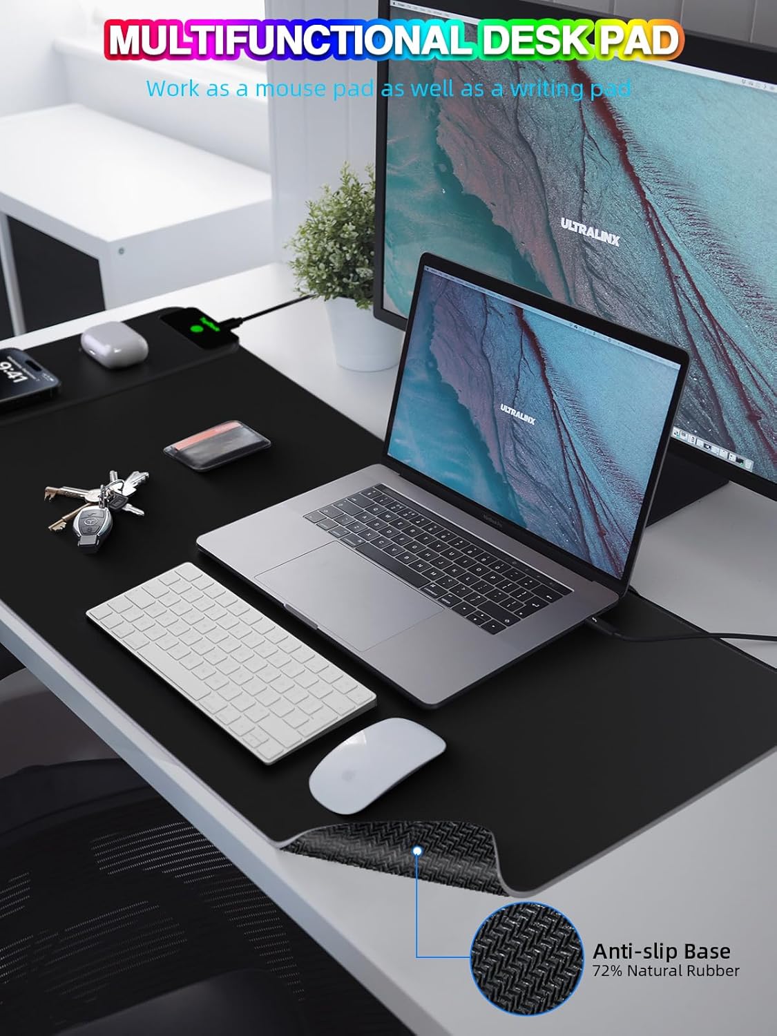 Mouse Pad with 15W Magnetic Wireless Charging 31.5x15.75 Inch, RGB Mousepad for Desk Mat, XXL Desk Pad with 11 Colors & 5 Modes, Home Office Large Keyboard Pad Waterproof Non-Slip for Gaming PC Setup