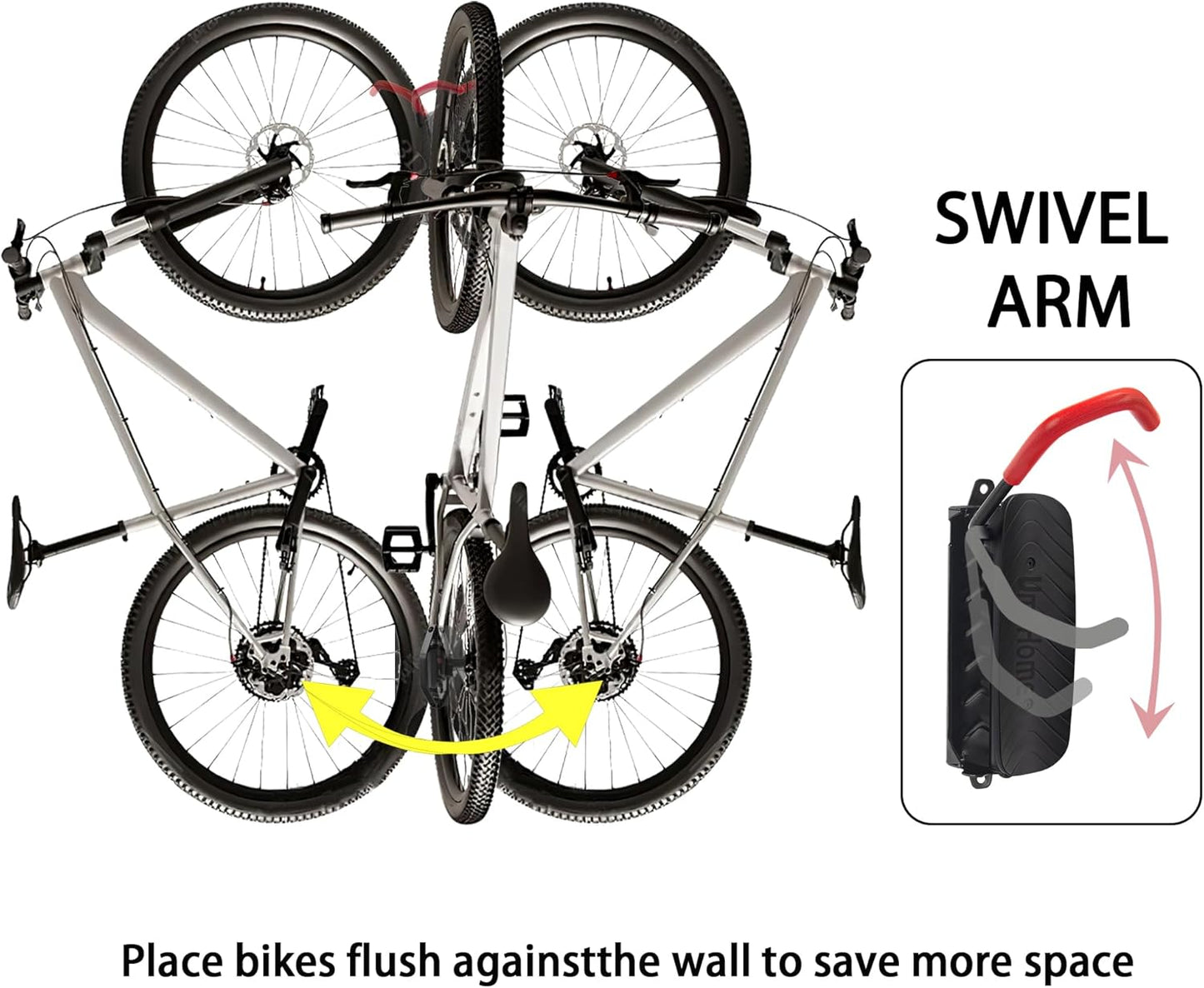 Swivel Bike Wall Mount, Bike Hangers for Garage, Space-Saving Bike Storage, Sturdy Bicycle Rack Can Holds Up to 77 lbs, Easy Install, 2 Pack