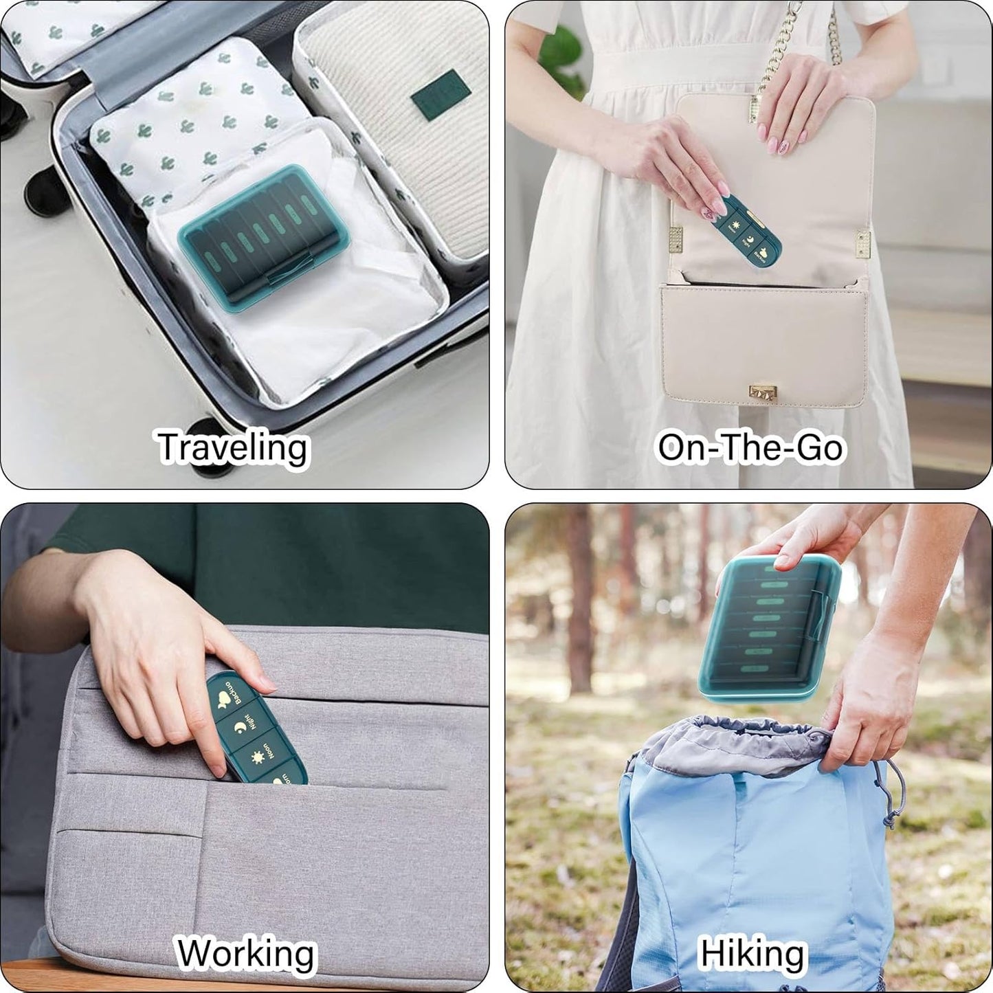 Weekly Pill Organizer 4 Times a Day, 7 Day Pill Box 4X, Portable for Travel Pill Case for Pills/Vitamin/Fish Oil/Medication/Supplements (4x7 Blue)