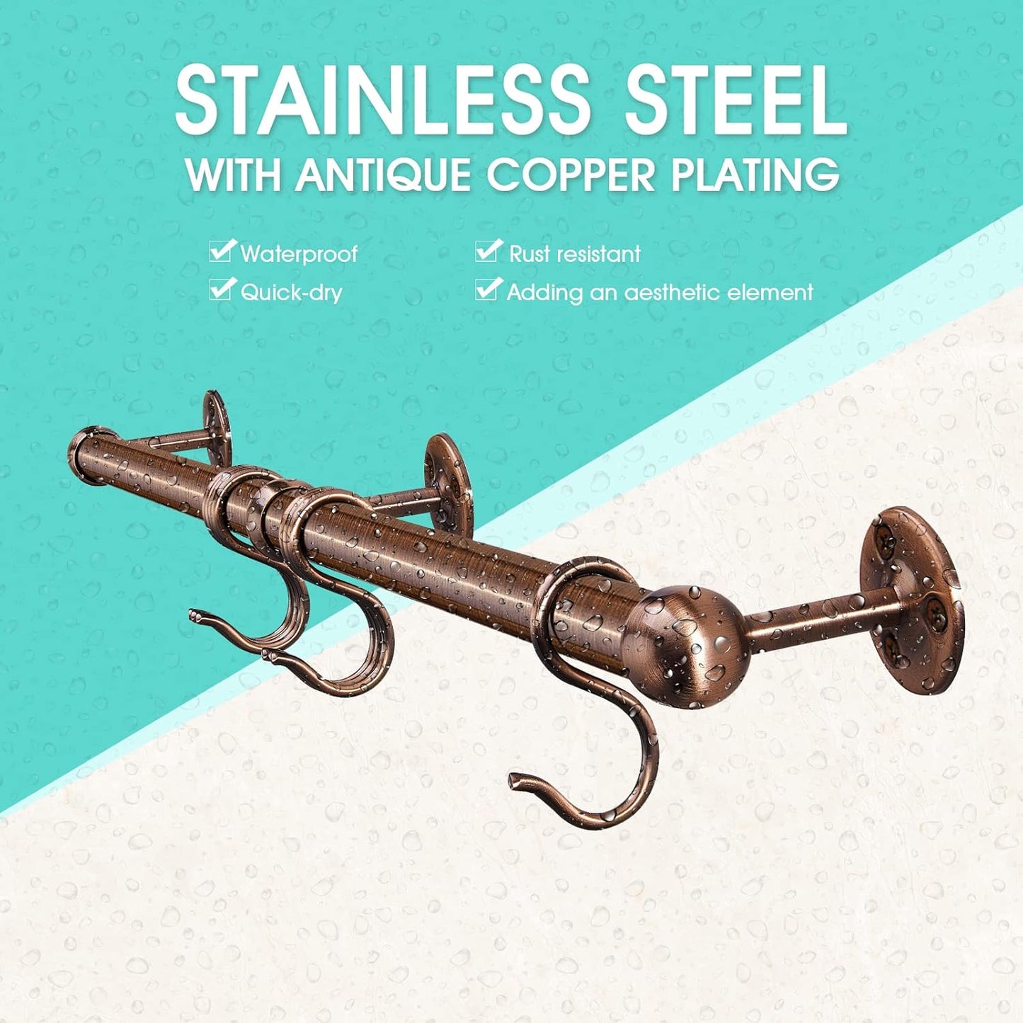 ROTHLEY Stainless Steel Pot and Pan Hanger: 23.7 Inch Wall Mounted Hanging Pots and Pans Rack with Hooks (Antique Copper)