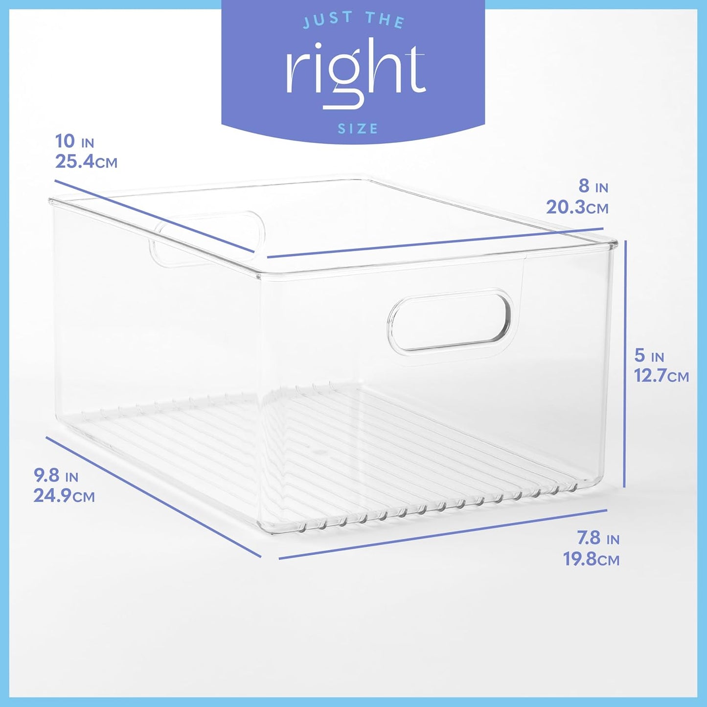 primebox Plastic Food Storage 6 Pack Clear Container Bin with Handles for Organizing Kitchen, Pantry, Refrigerator, Freezer, Pantry, Cabinet, Closet, Bathroom 10”x8”x5”