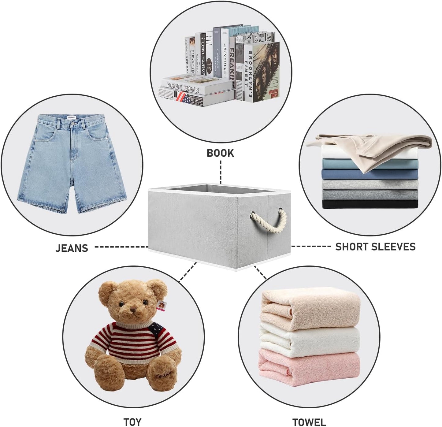 Closet Storage Bins, Linen Closet Organizers and Storage Basket for Shelves, Collapsible Shelf Baskets for Organizing Shelves, Bedroom Clothes Basket, Gray, 8 Pack