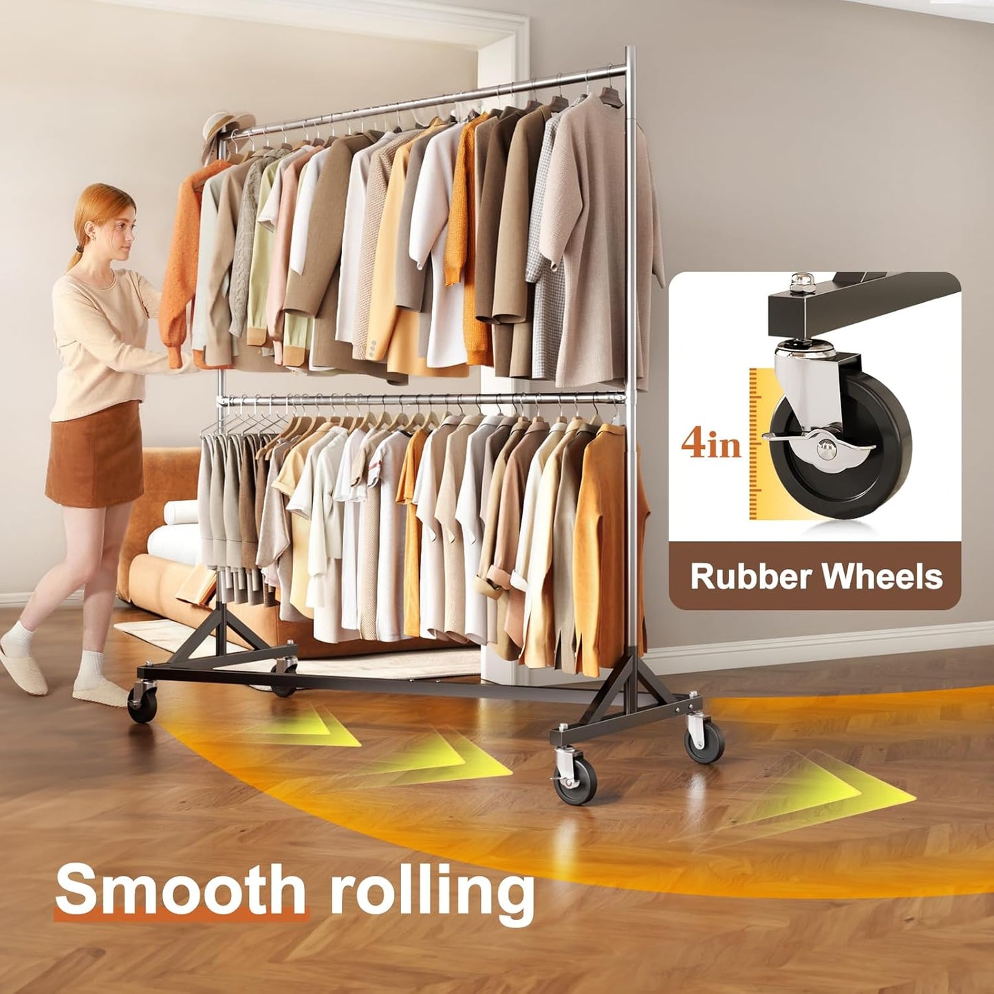 HOKEEPER Z Rack for Clothing Heavy Duty Clothes Rack Hold 550 LBS Commercial Garment Rack with Wheels Rolling Portable Z Base for Bedroom, Living Room, Laundry, Balcony 22.8" D x 62.6" W x 87.8" H
