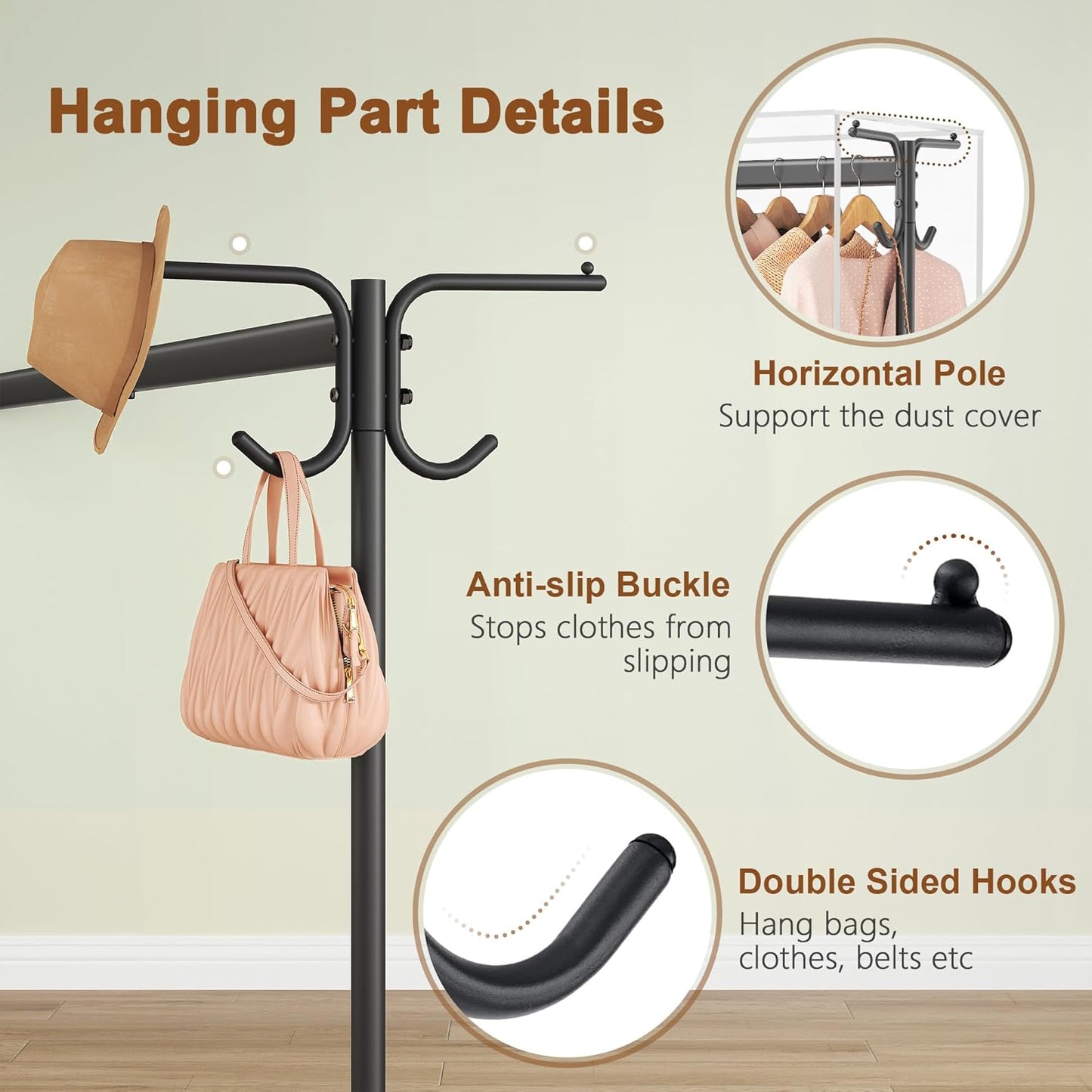 Hoctieon Z Clothes Rack with Cover, Metal Heavy Duty Clothing Rack, Rolling Garment Rack with Wheels, with Dustproof Cover Waterproof Protector, with 2 Durable Zippers, for Hanging Clothes, Black