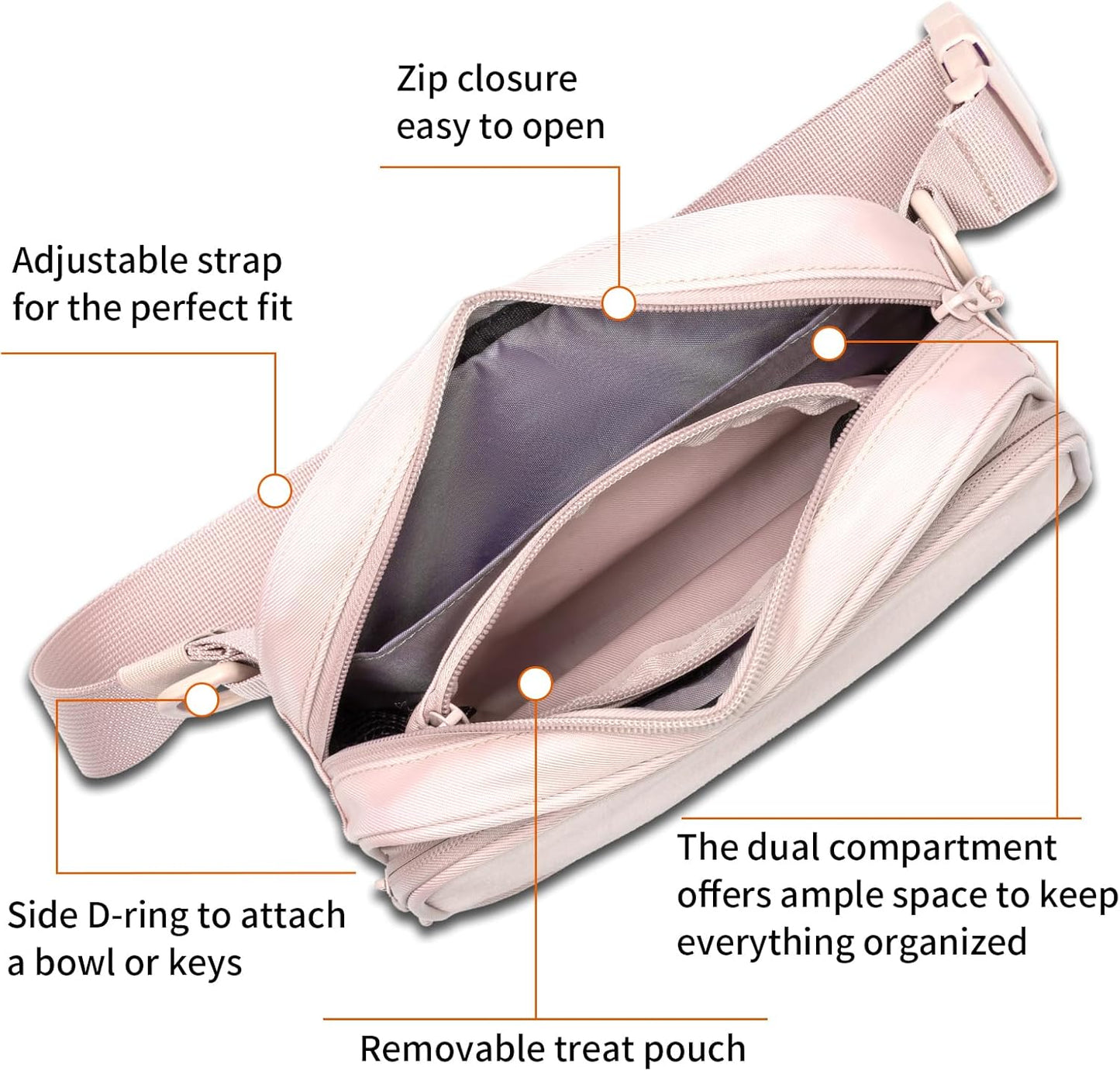 Dog Treat Pouch, Removable Treat Pouches Pet Training Pouch, Hand Free Dog Walking Bag with Carabiner, for Puppy Travel or Outdoor Use (Pink)