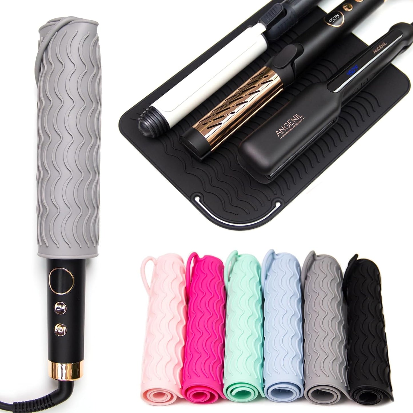 ANGENIL Large Heat Resistant Silicone Mat Sleeve Pad for Hair Straightener Curling Irons Styling Tools, Titanium Ceramic Flat Iron Mat Travel Anti Scald and Heat Resistant Pad, Max-Size 11.02" x 7.9"