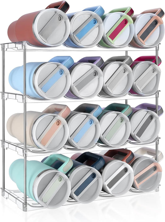 Stackable Water Bottle Organizer, Large Compartment Water Bottle Holder for Stanley 40 oz Tumbler, Kitchen Storage Organizer for Stanley Cup Accessories, Tumbler Organizer Wine Rack - Hold 16 Bottles