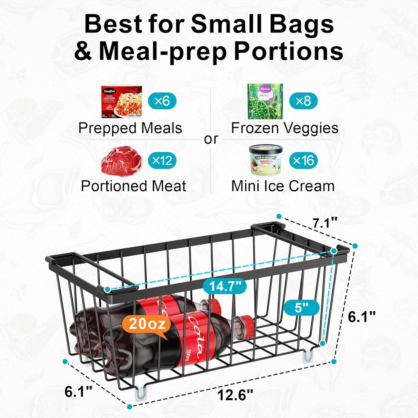 iSPECLE Deep Freezer Organizer Bins - 6 Pack Stackable Freezer Organizer Bins for 7 Cu.FT Chest Freezer Sort Food, Easy to Get Food from Bottom, Better Ventilation, Black