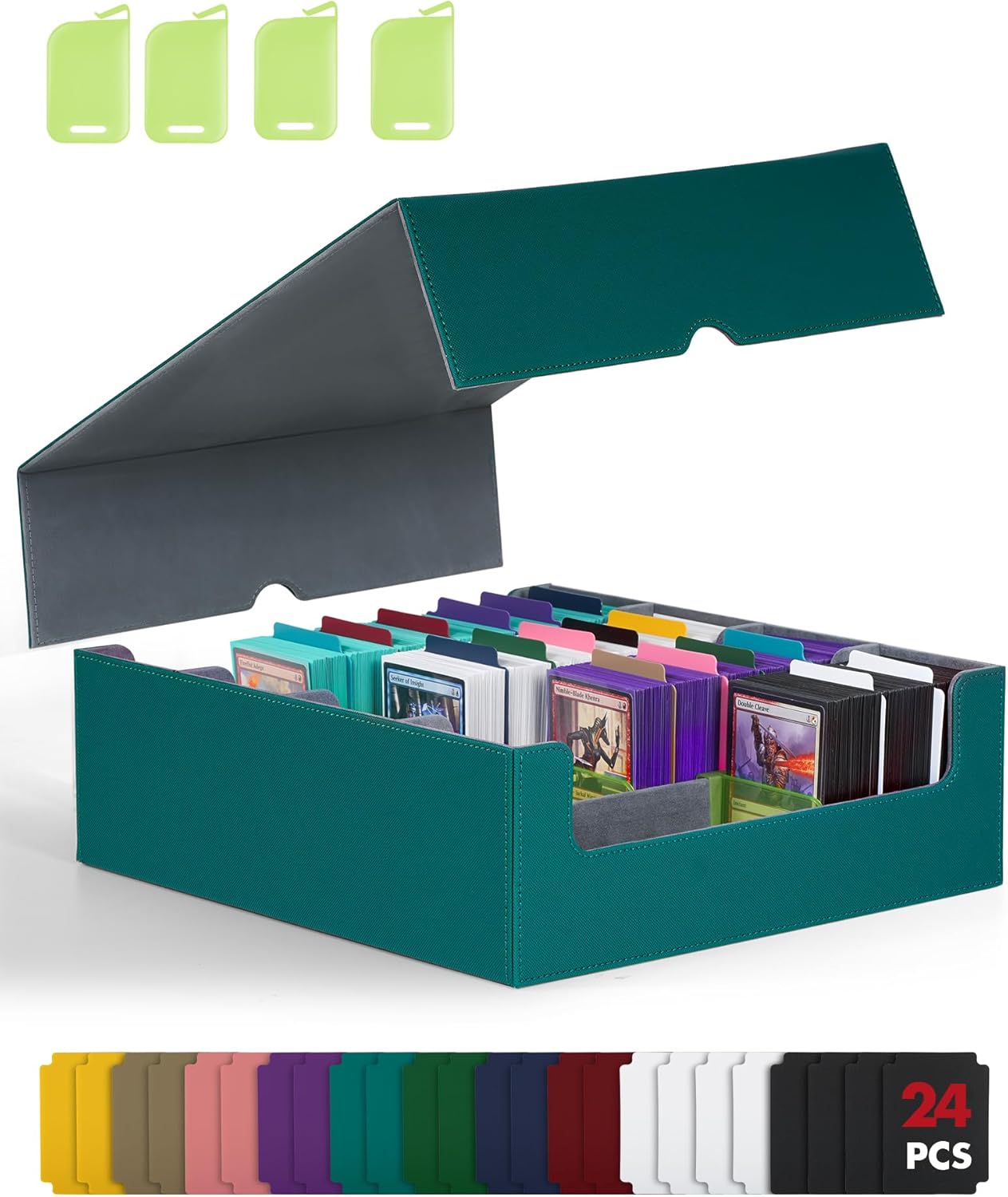 ZLCA Card Storage Box for MTG PTCG, Commander Deck Box Holds 3200+ Cards, Trading Card Storage Case with 4 Stoppers, Card Organizer for TCG Sport Cards(Green)