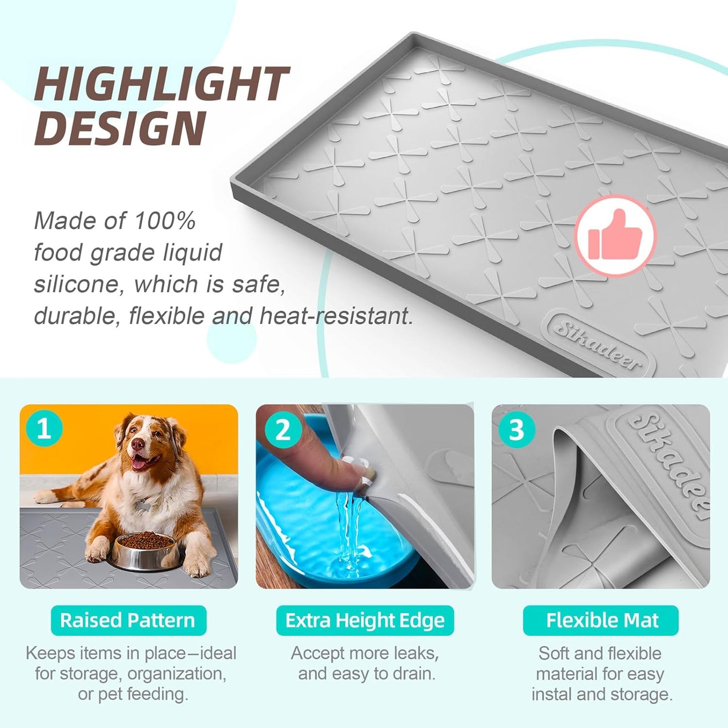 SIKADEER 34" x 19" Under Sink Mat Waterproof, Silicone Mat Kitchen Drawer Shelf and Cabinet Liner, Sink Protector for Kitchen Organizers and Storage, Boot Tray Pet Food Mats