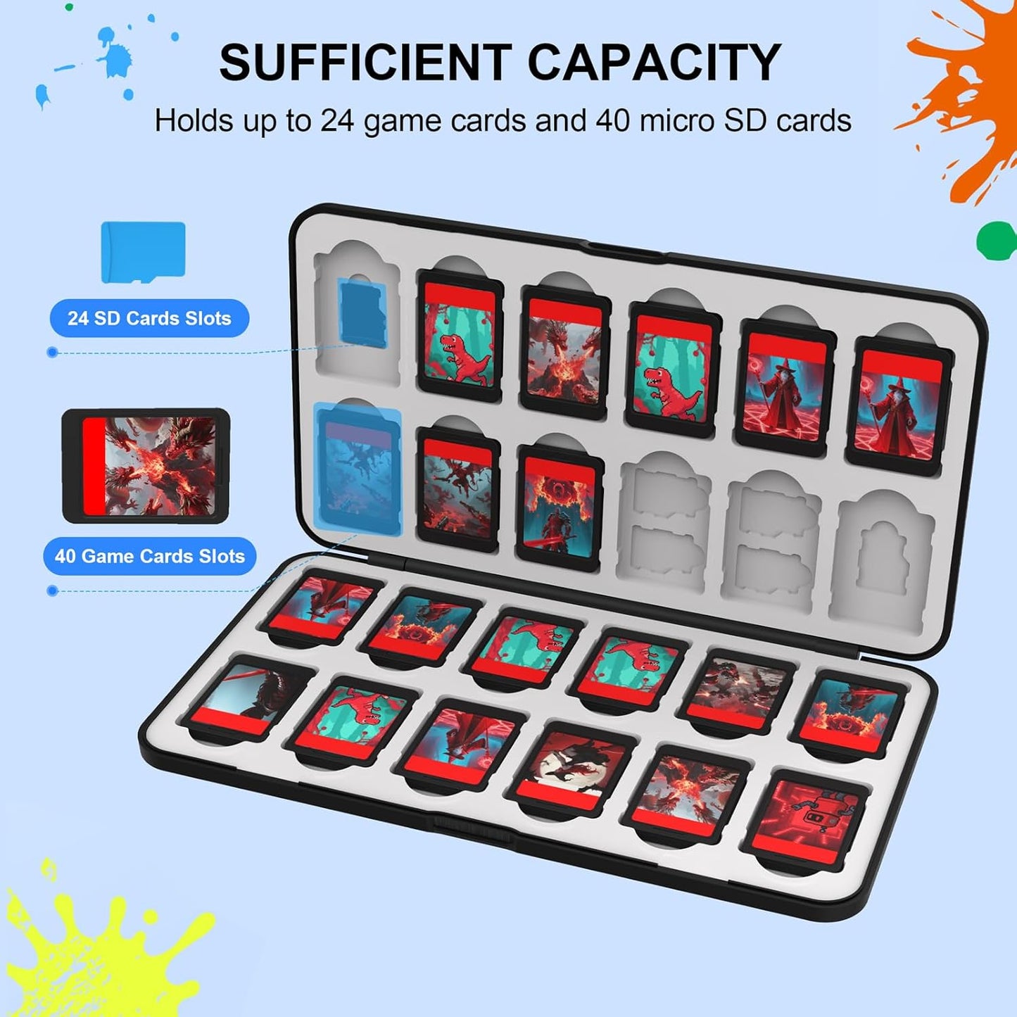 QuoLumPIA 24 Switch Game Card Case for Nintendo Switch 2/OLED/Lite - Holds 24 Cartridges & 40 SD Cards, Compact Storage, Portable Travel Essential, Gift, Hard Shell, Silicone Lining, Magnetic closure