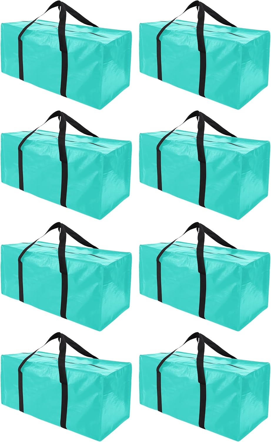 Extra Large Moving Bags with Zippers & Carrying Handles, Heavy-Duty Storage Tote for Space Saving Moving Storage, Fold Flat, Alternative to Box and Bin - 8 Pack, 40 Gal, Aquamarine