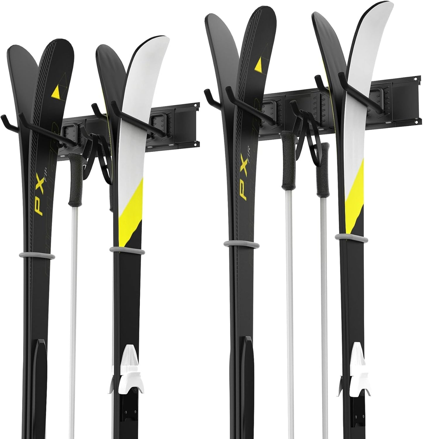 WALMANN Wall Mounted Ski Rack, Garage Ski Storage for 4 Pairs of Skis Mount Hanger Home Shed and Garage Snowboard Wall Rack Holds Up to 200 lbs