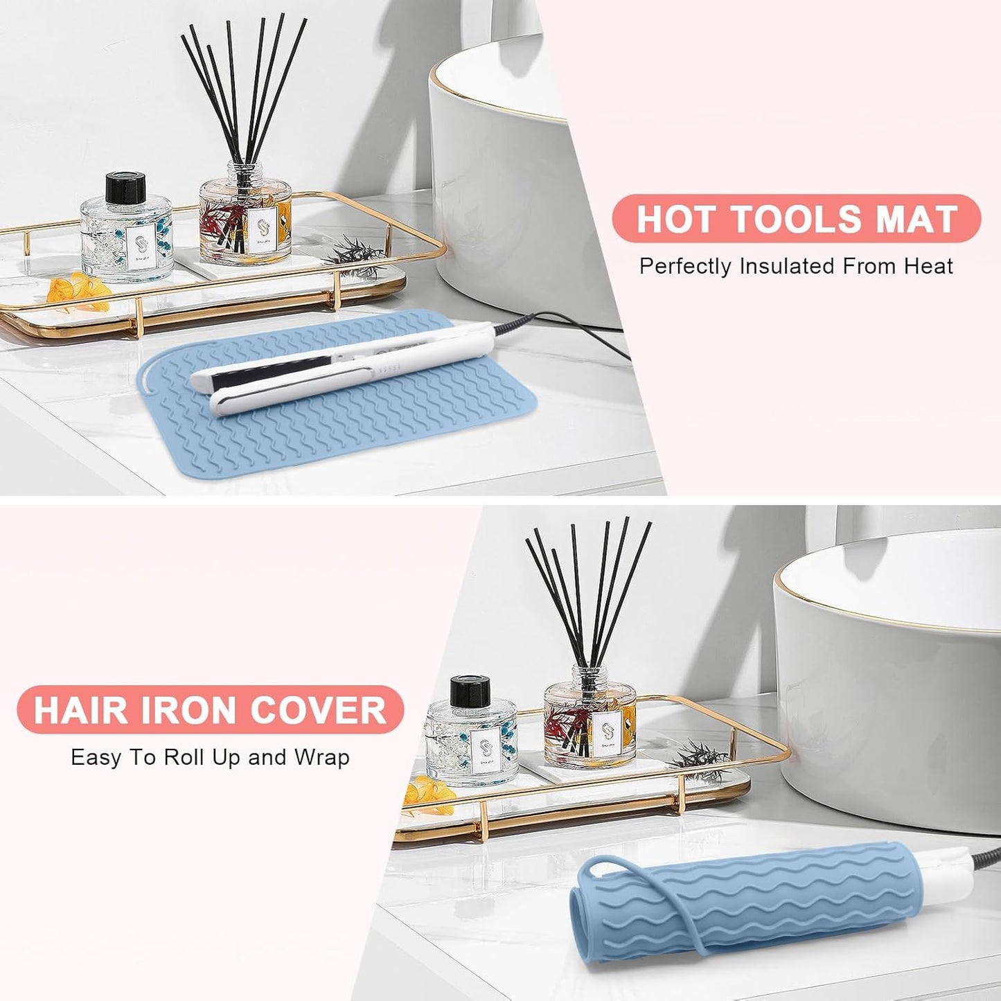 Plus Size Silicone Heat Resistant Mat, Portable Travel Hot Tools Pad Cover for Curling Iron, Flat Iron, Hair Straightener and Other Hair Styling Tools(12.0" x 9.0")