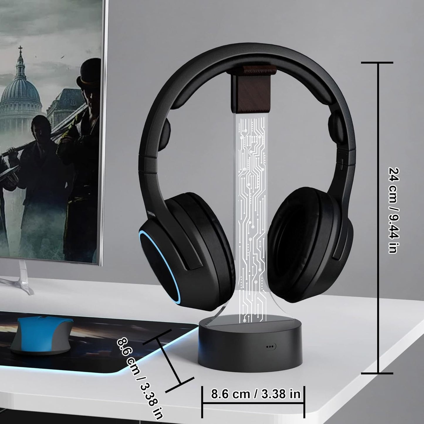 YuanDian Light up Headphone Stand for Desk, Gaming Headset Holder RGB with 16 Color Lights for Game Room Decor, Cool Gamer Gifts for Men Boyfriend （PCB）