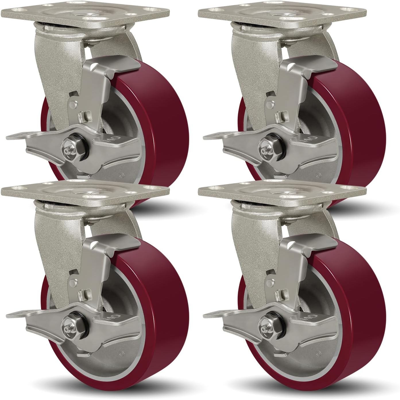 SY America 5" X 2" Casters Wheels,Heavy Duty Casters Set of 4，Polyurethane on Aluminum Wheels,4 Swivel w/Top Lock Brake Casters,4400 LBS Load Capacity